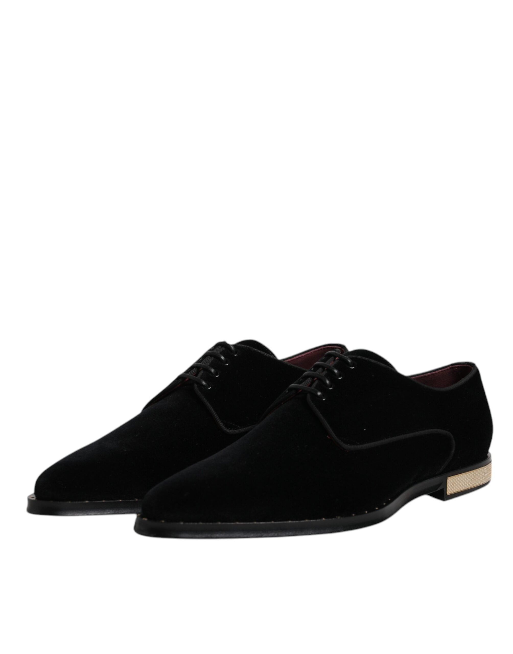 Dolce & Gabbana Schwarze Samt-Baumwoll-Spitzen-Derby-Schuhe