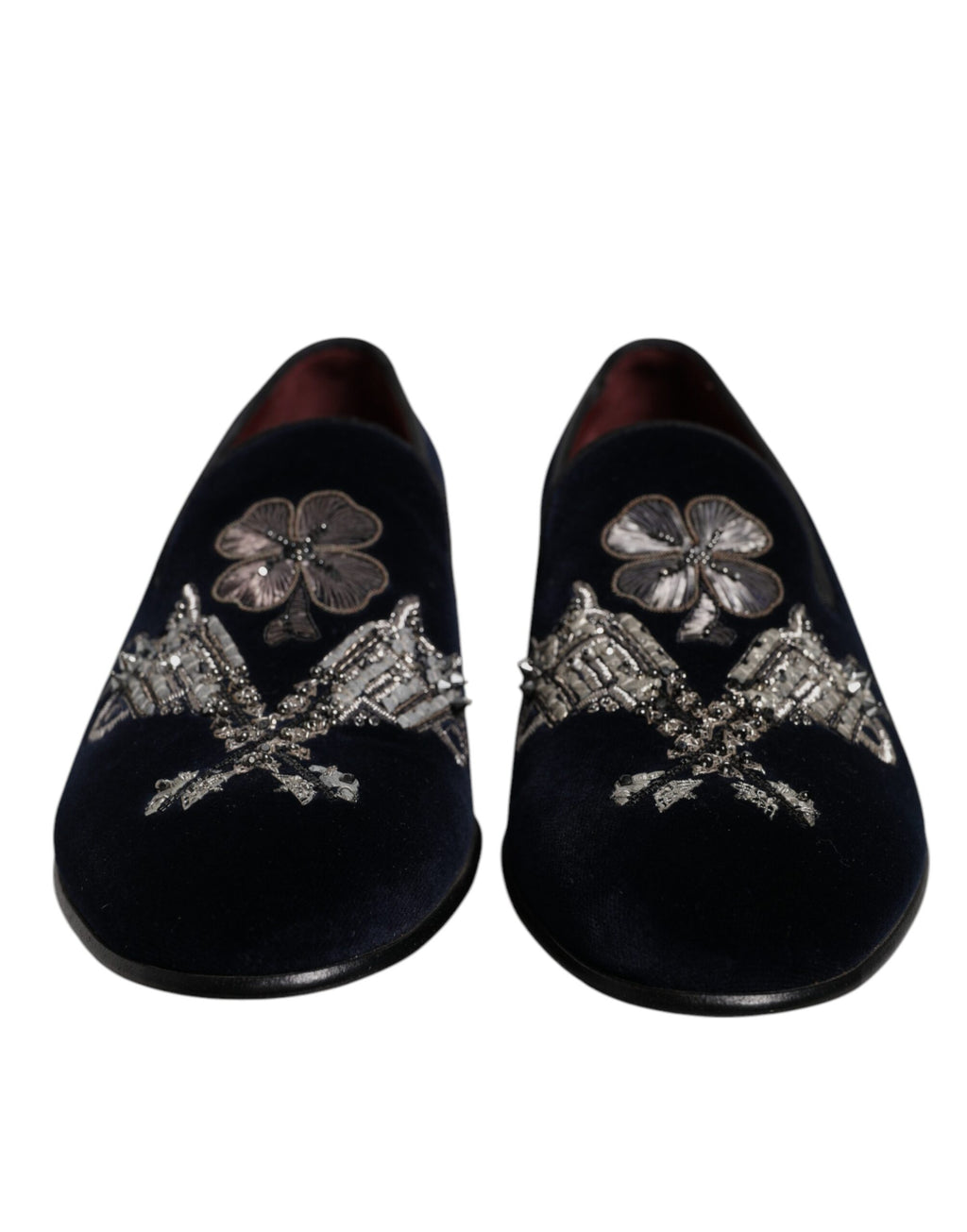 Dolce & Gabbana Schwarz Samt Floral Gun Loafers Kleid Schuhe