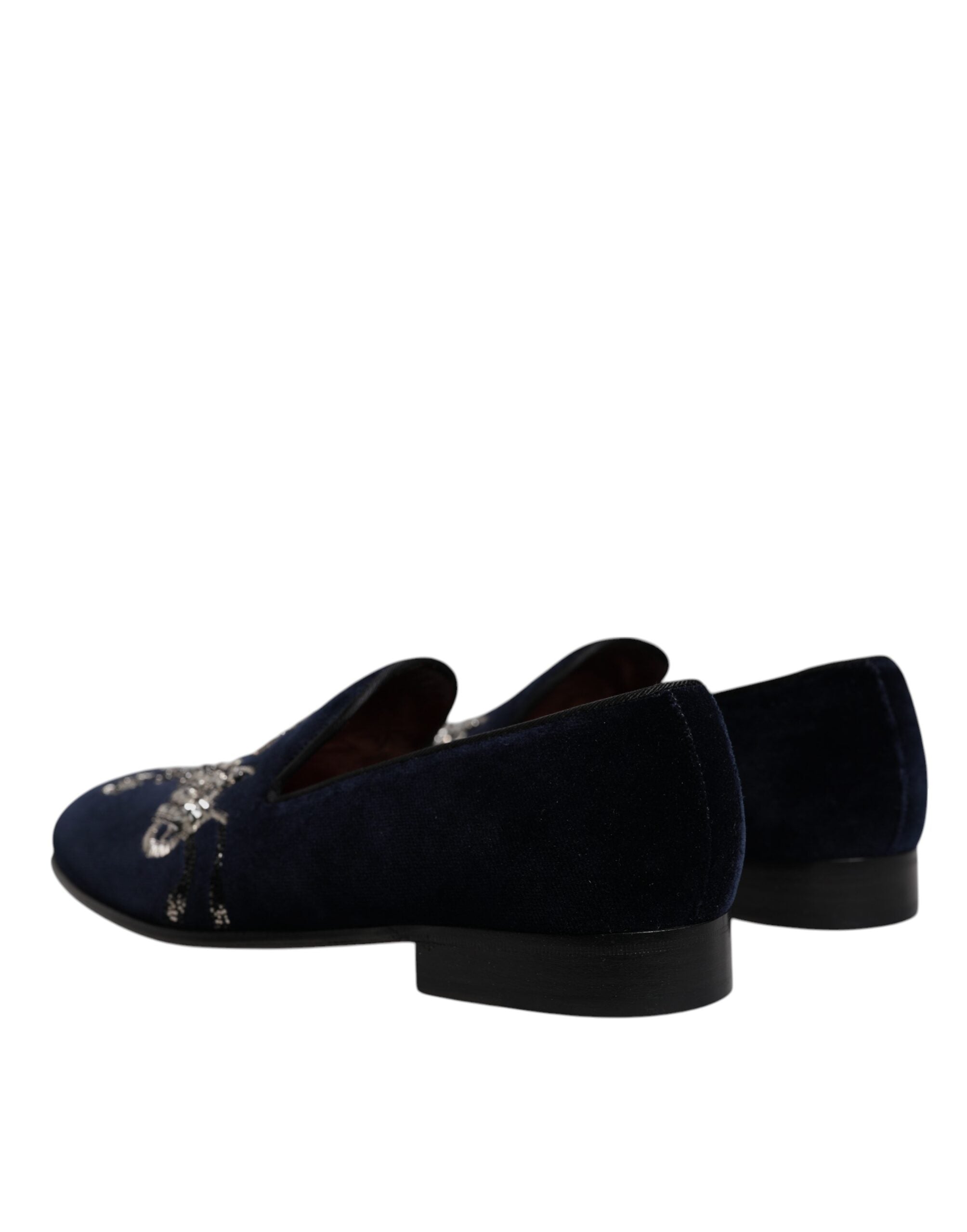 Dolce & Gabbana Schwarz Samt Floral Gun Loafers Kleid Schuhe