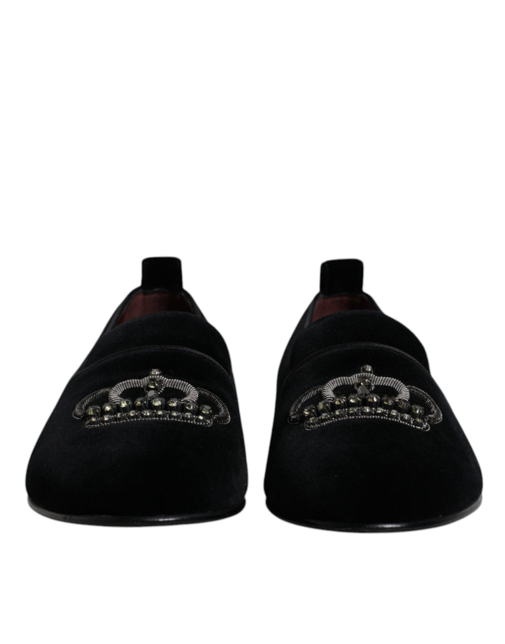Dolce & Gabbana Schwarzer Samt Kristallkrone Loafers Formelle Kleid Schuhe