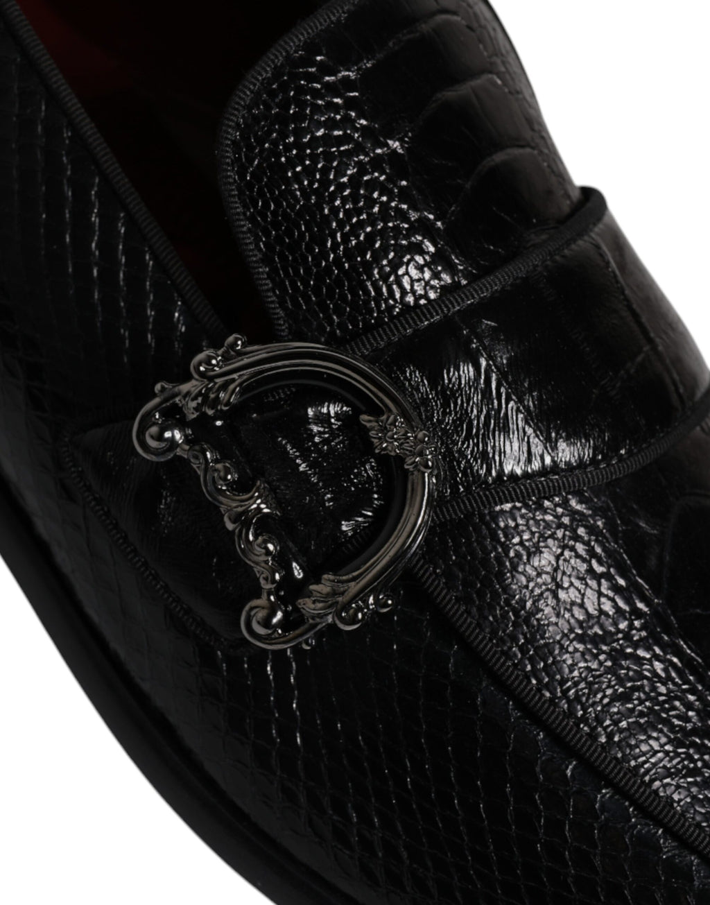 Dolce & Gabbana Schwarze Exotische Leder DG Logo Loafers Formelle Anzugschuhe