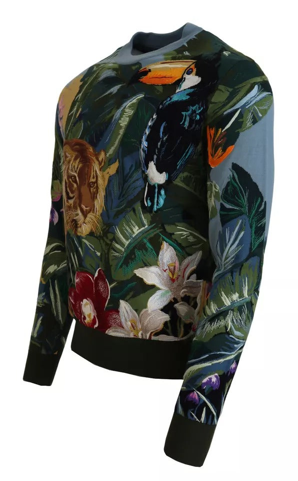 Dolce & Gabbana Jungle Woll-Seidenpullover mit Logo