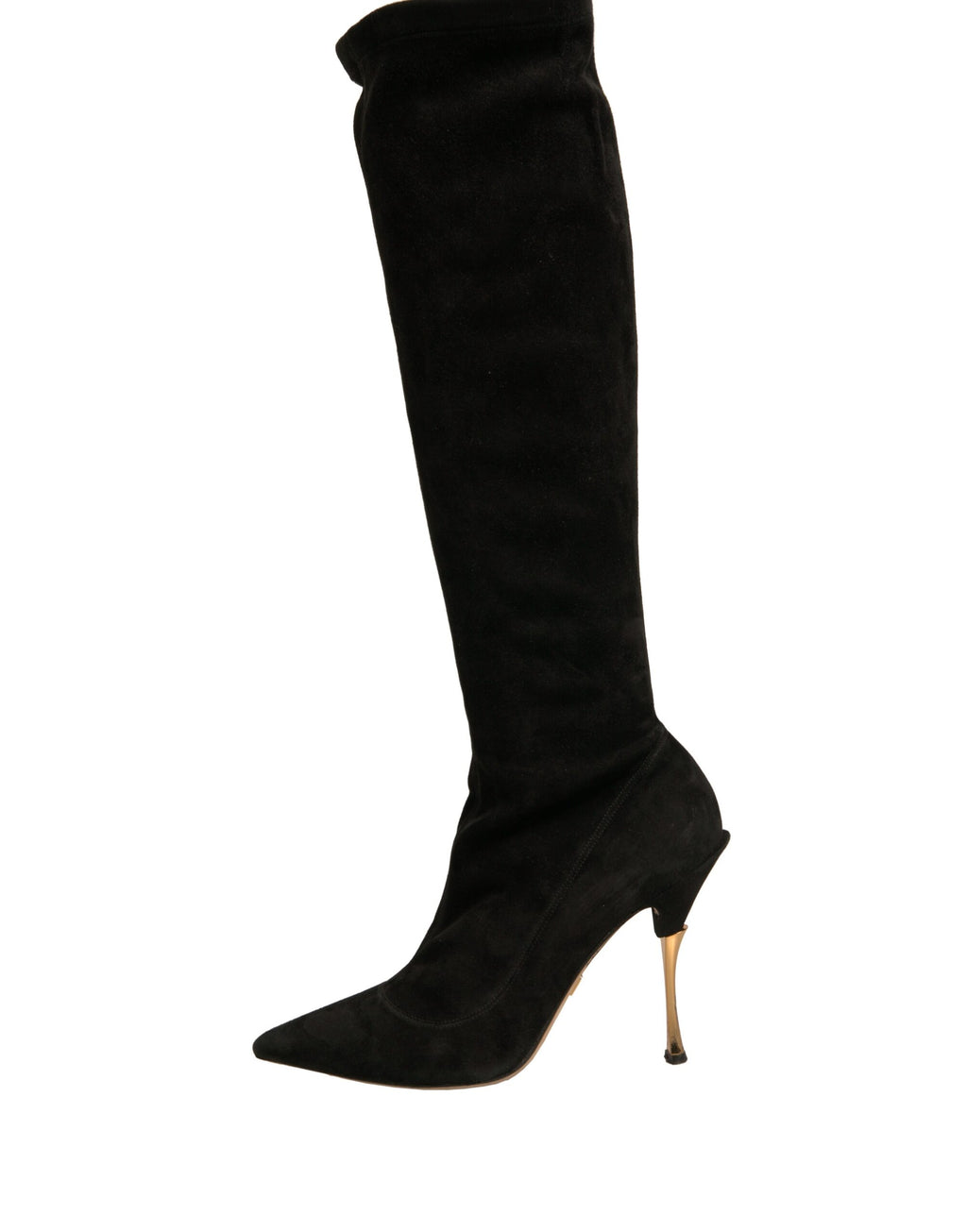 Dolce & Gabbana Schwarze Wildleder Stiletto Kniehohe Stiefel Schuhe