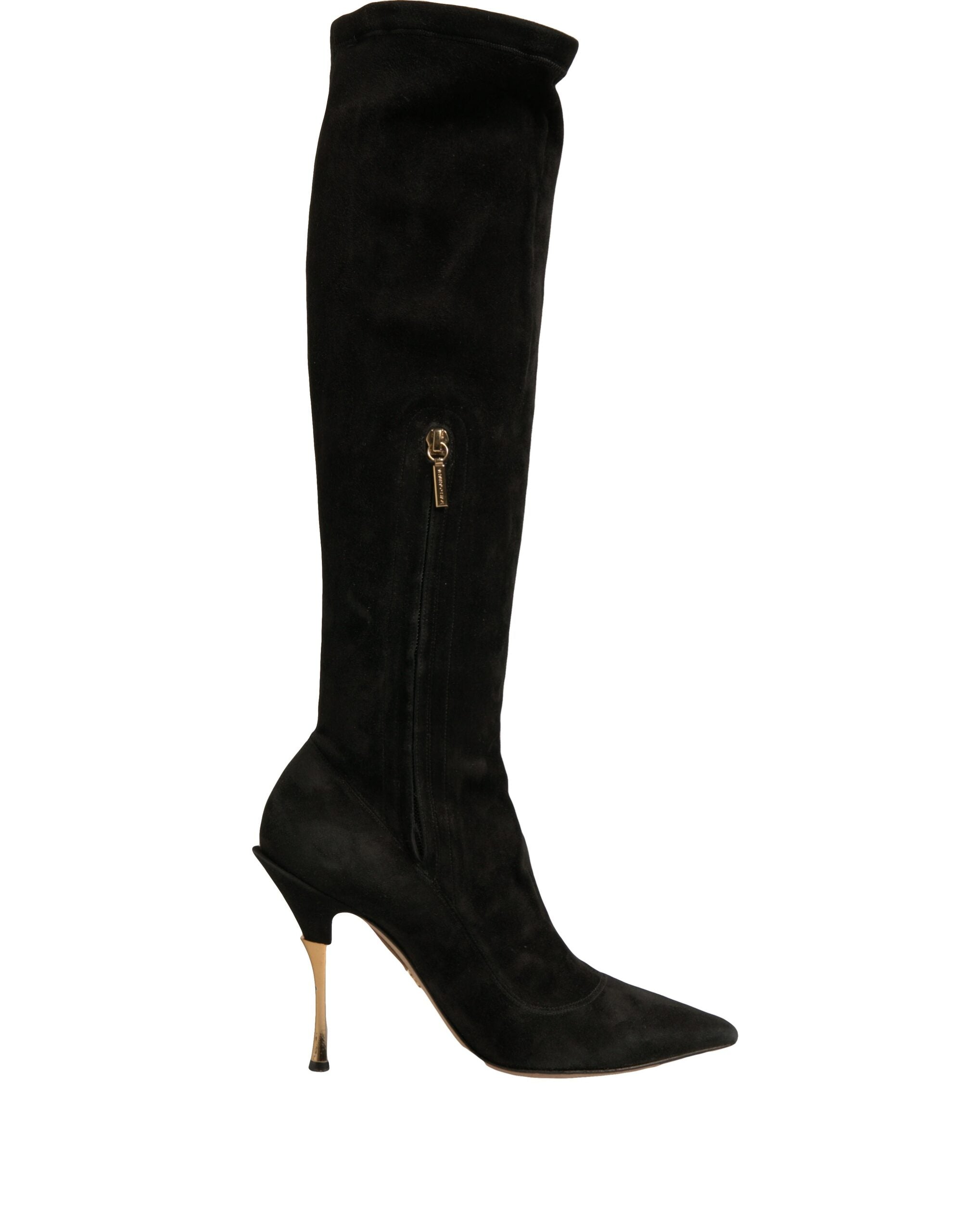 Dolce & Gabbana Schwarze Wildleder Stiletto Kniehohe Stiefel Schuhe