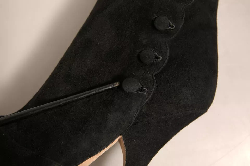 Dolce & Gabbana Schwarze Wildleder Absätze Kniehohe Stiefel Schuhe