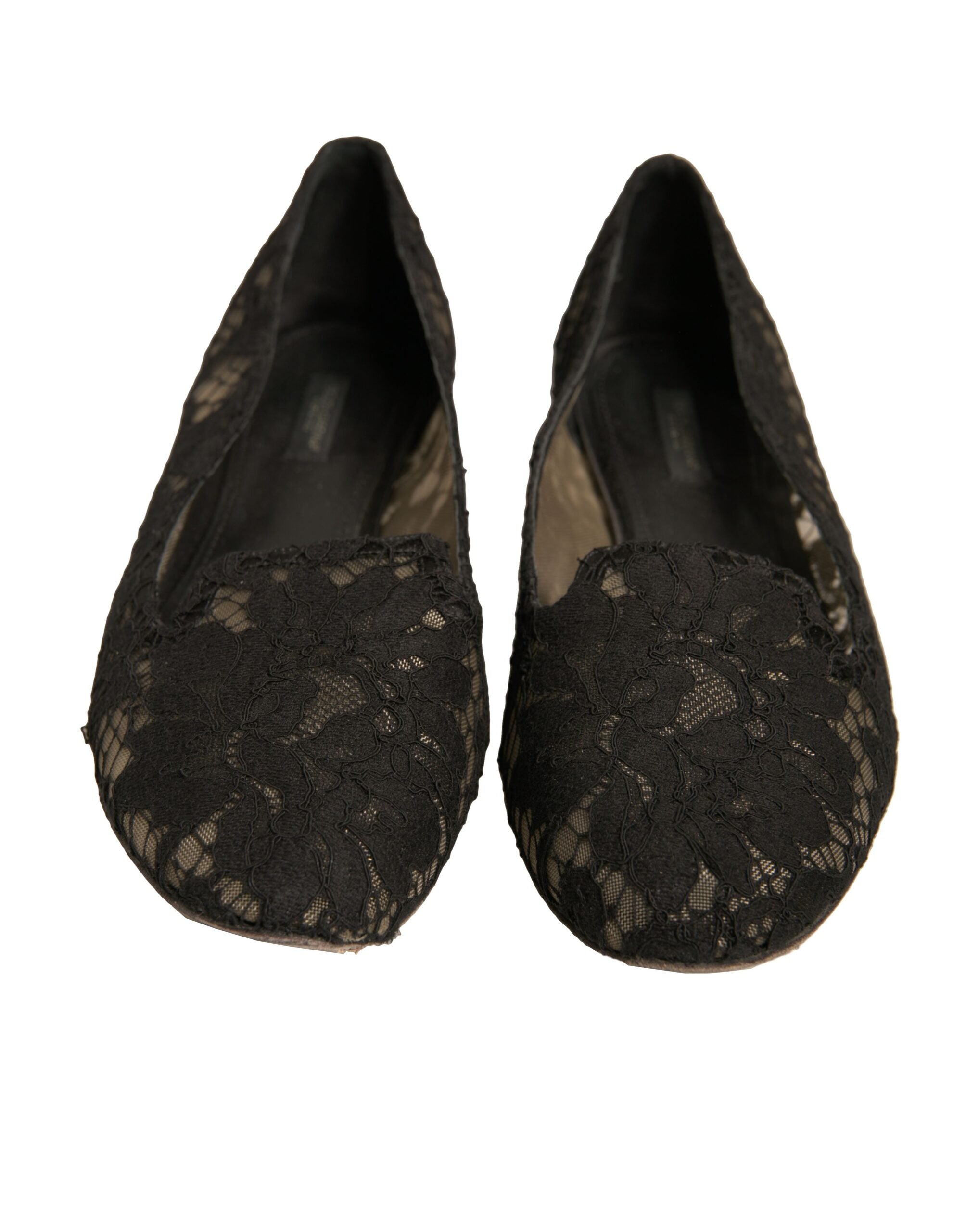 Dolce & Gabbana Schwarz Taormina Spitze Slip On Flats Schuhe