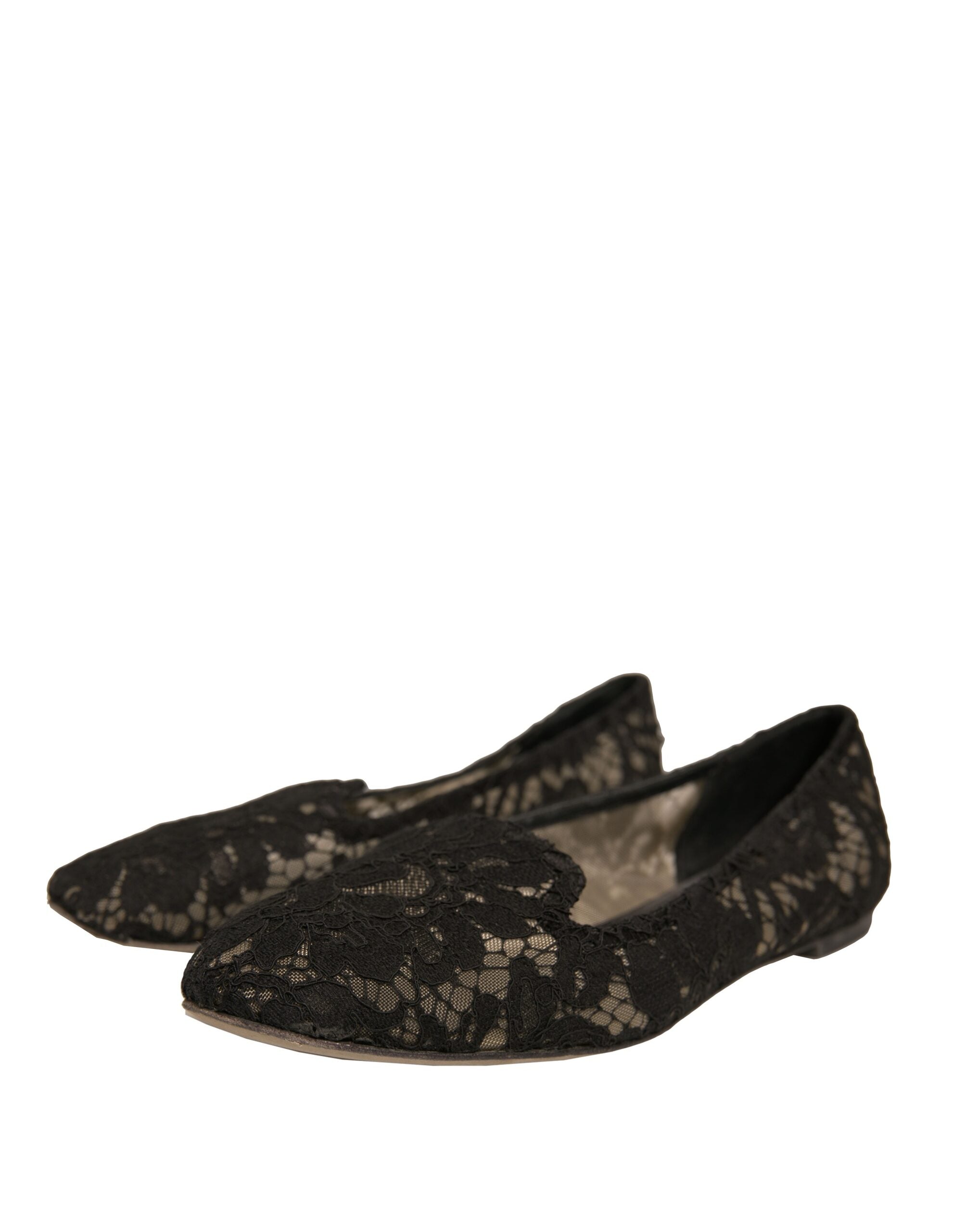 Dolce & Gabbana Schwarz Taormina Spitze Slip On Flats Schuhe