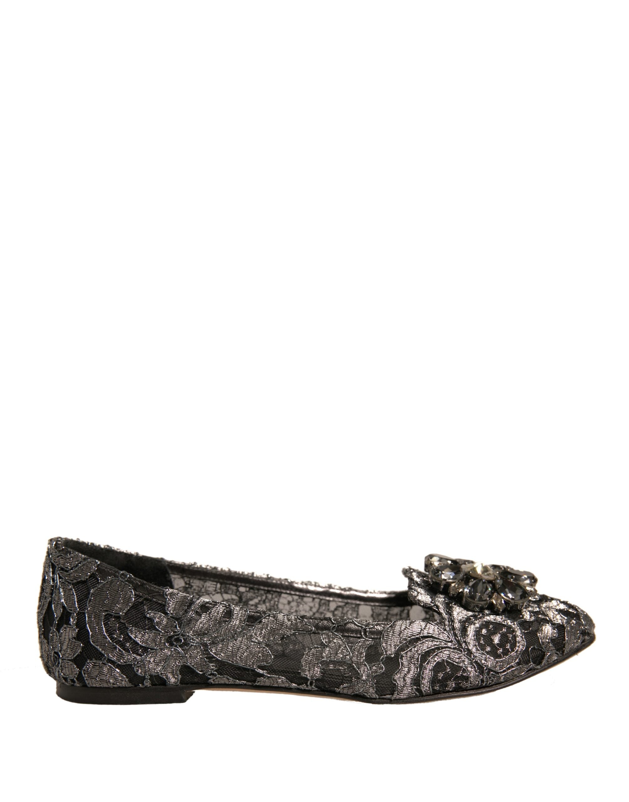 Dolce & Gabbana Silber Kristall Loafer Spitze Ballett Flats Schuhe