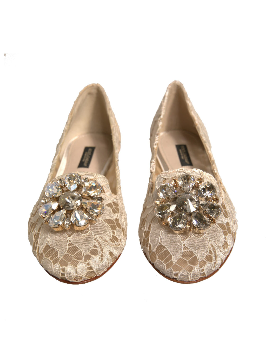 Dolce & Gabbana Beige Kristall Loafer Spitze Ballett Flats Schuhe