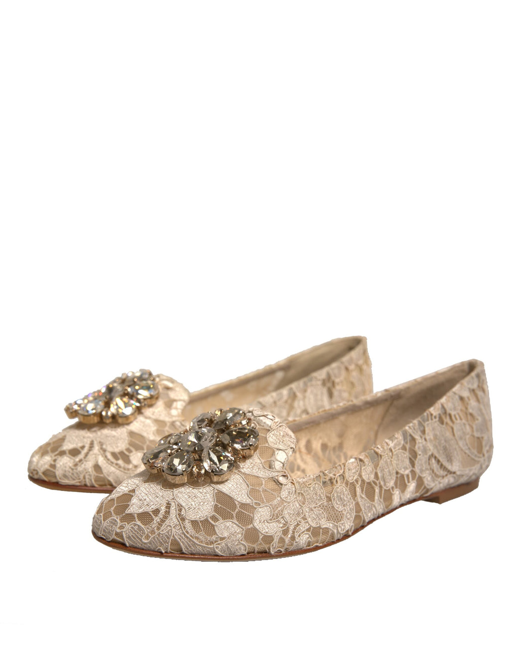 Dolce & Gabbana Beige Kristall Loafer Spitze Ballett Flats Schuhe
