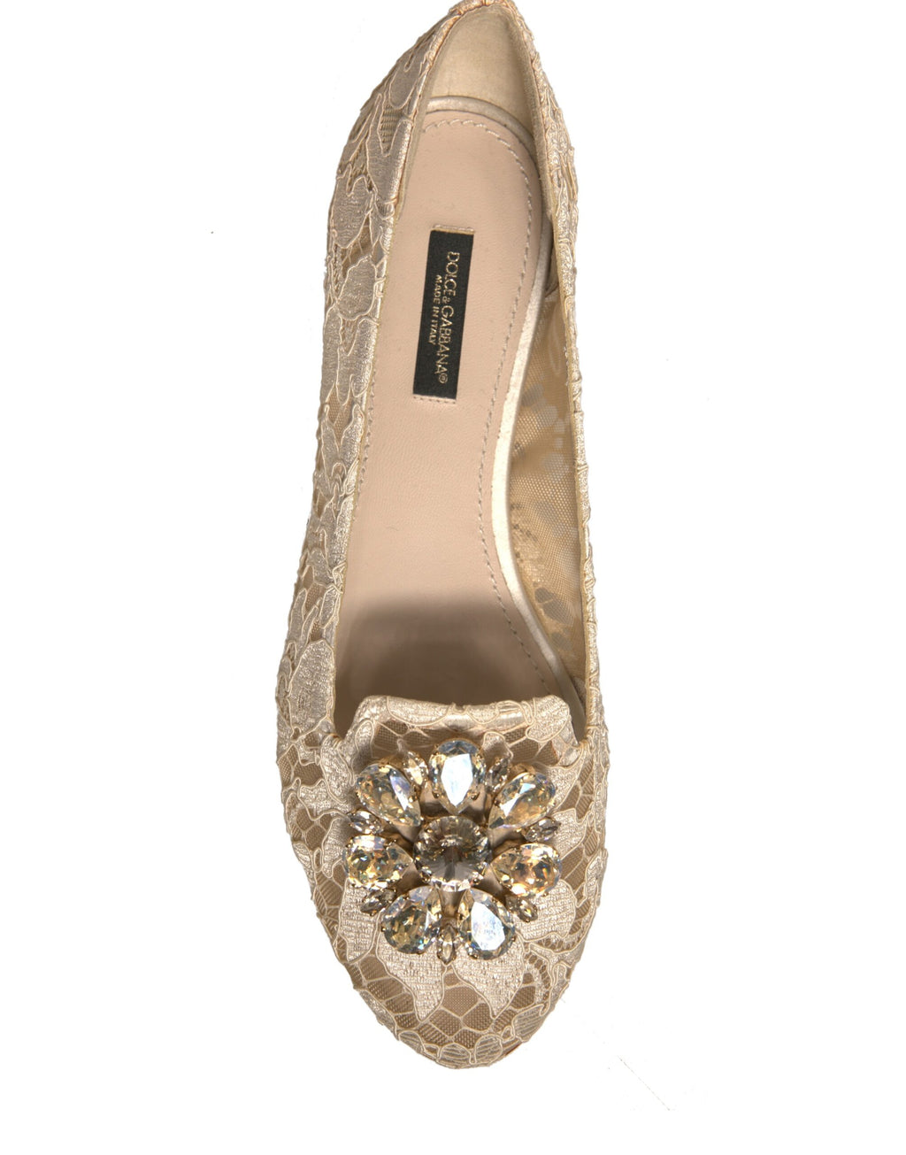Dolce & Gabbana Beige Kristall Loafer Spitze Ballett Flats Schuhe
