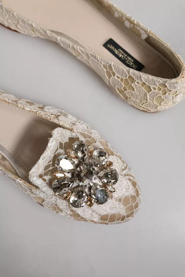 Dolce & Gabbana Beige Kristall Loafer Spitze Ballett Flats Schuhe