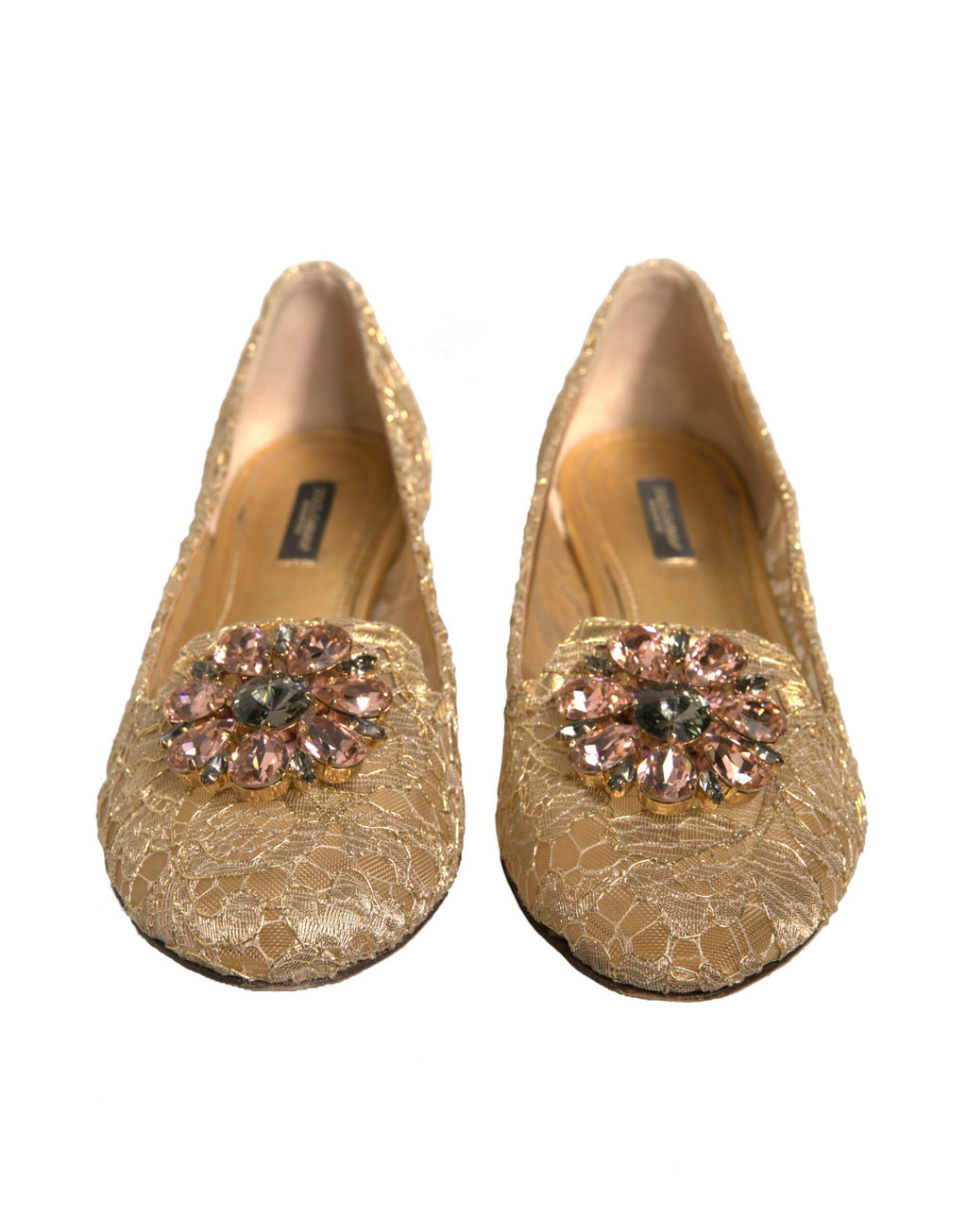 Dolce & Gabbana Gold Kristall Loafer Spitze Ballett Flats Schuhe