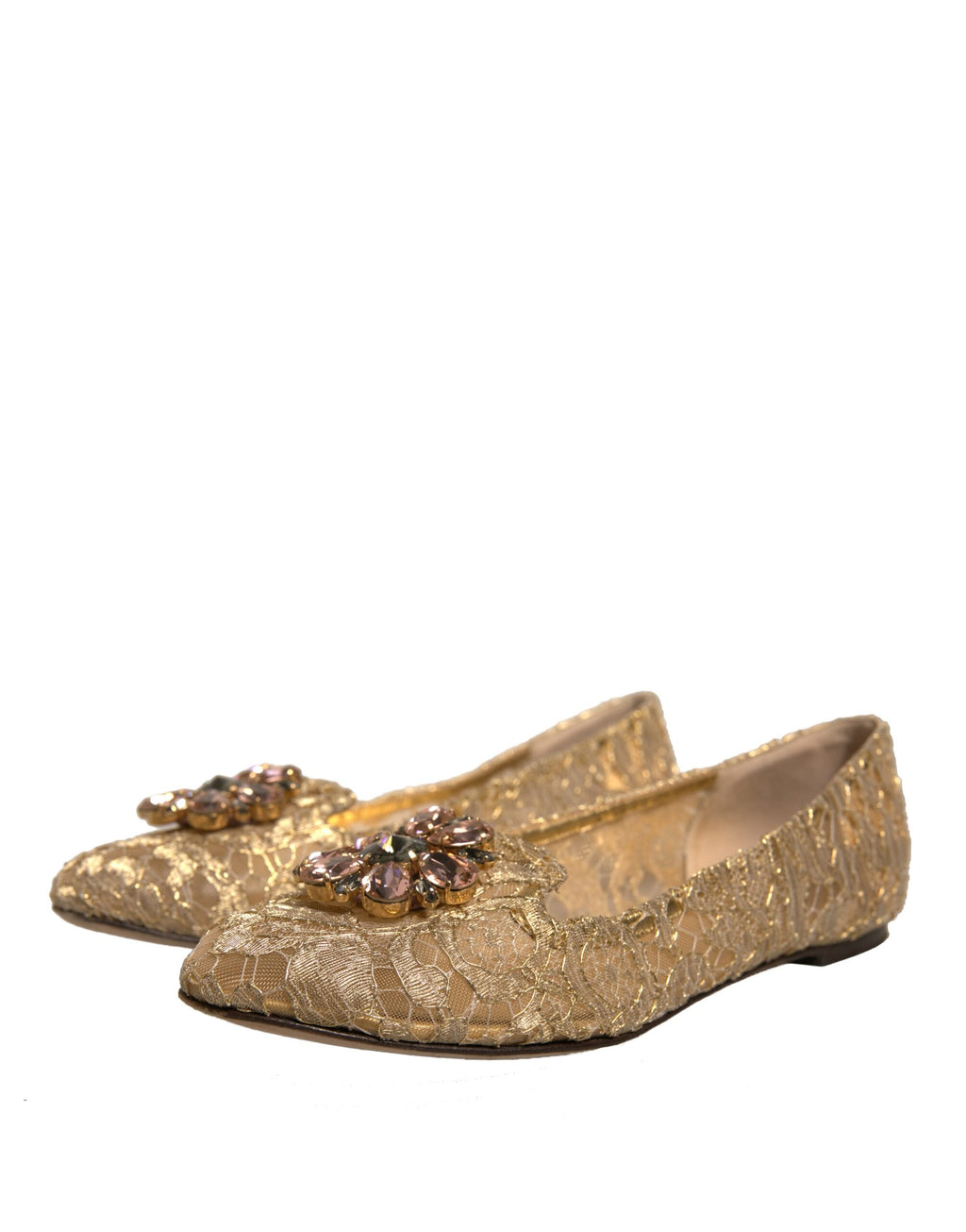 Dolce & Gabbana Gold Kristall Loafer Spitze Ballett Flats Schuhe