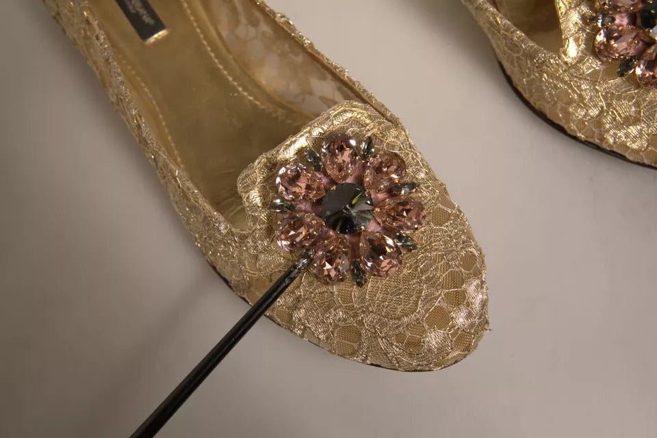 Dolce & Gabbana Gold Kristall Loafer Spitze Ballett Flats Schuhe