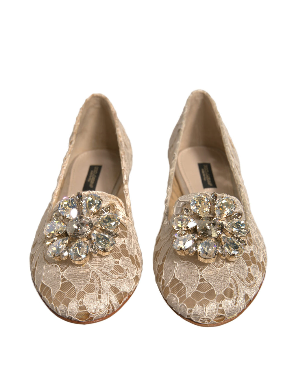 Dolce & Gabbana Beige Kristall Loafer Spitze Ballett Flats Schuhe