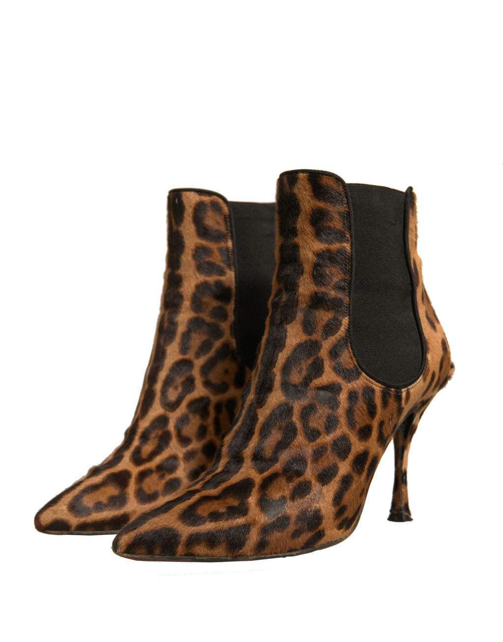 Dolce & Gabbana Braun Leopard Leder Stretch Heels Stiefel Schuhe