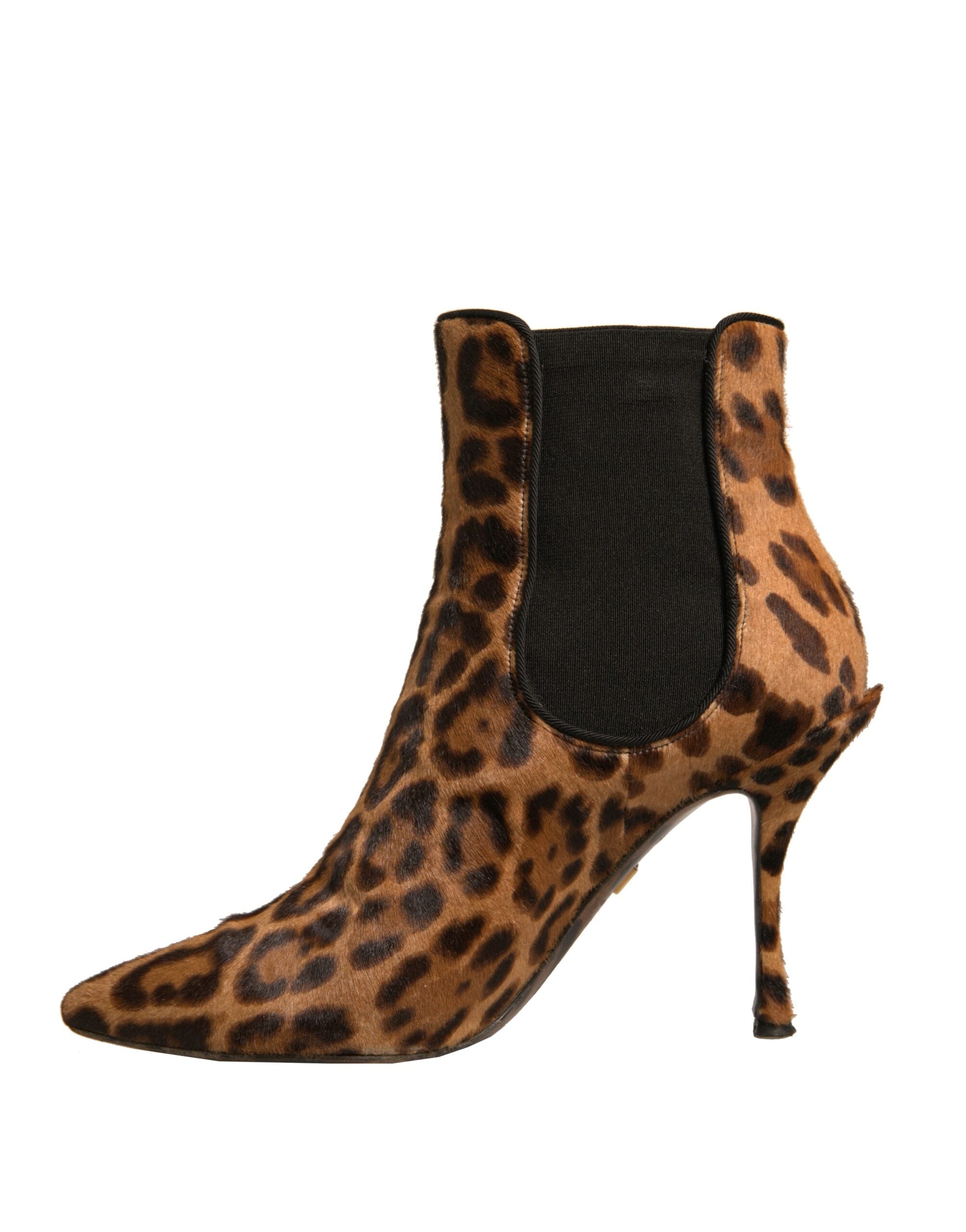 Dolce & Gabbana Braun Leopard Leder Stretch Heels Stiefel Schuhe