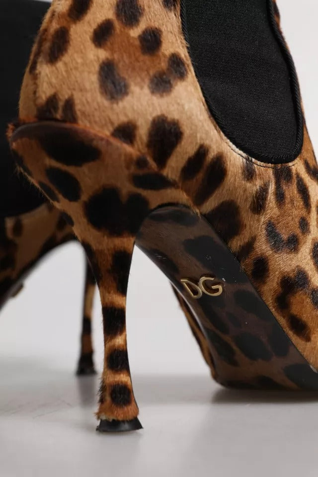 Dolce & Gabbana Braun Leopard Leder Stretch Heels Stiefel Schuhe
