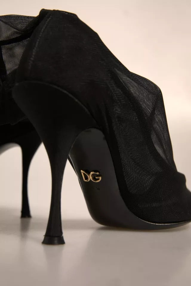 Dolce & Gabbana Schwarz Seide Mesh Socke Stil Heels Stiefel Schuhe