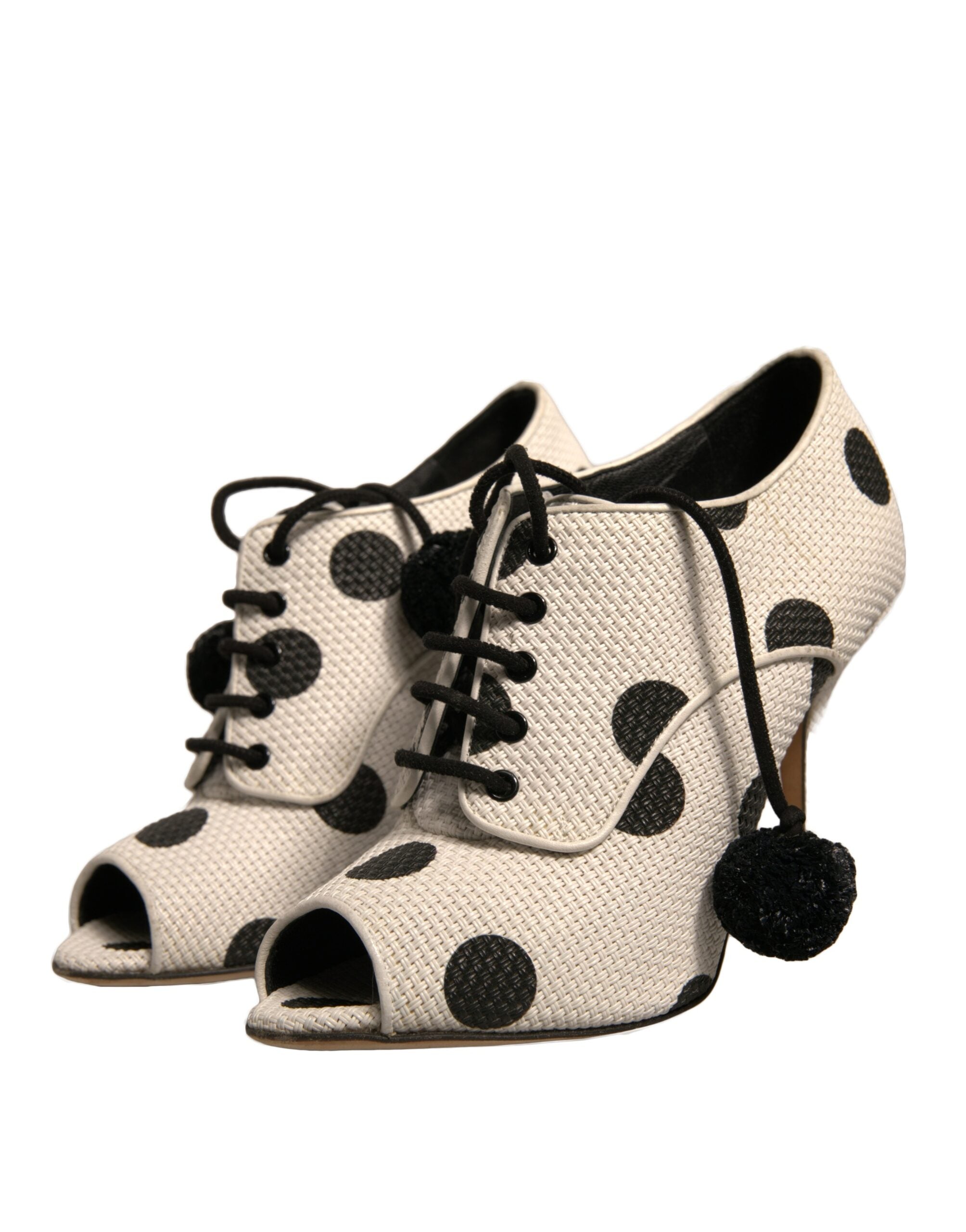 Dolce & Gabbana Weiß Schwarz Polka Dot Peep Toe Ankle Boots Schuhe