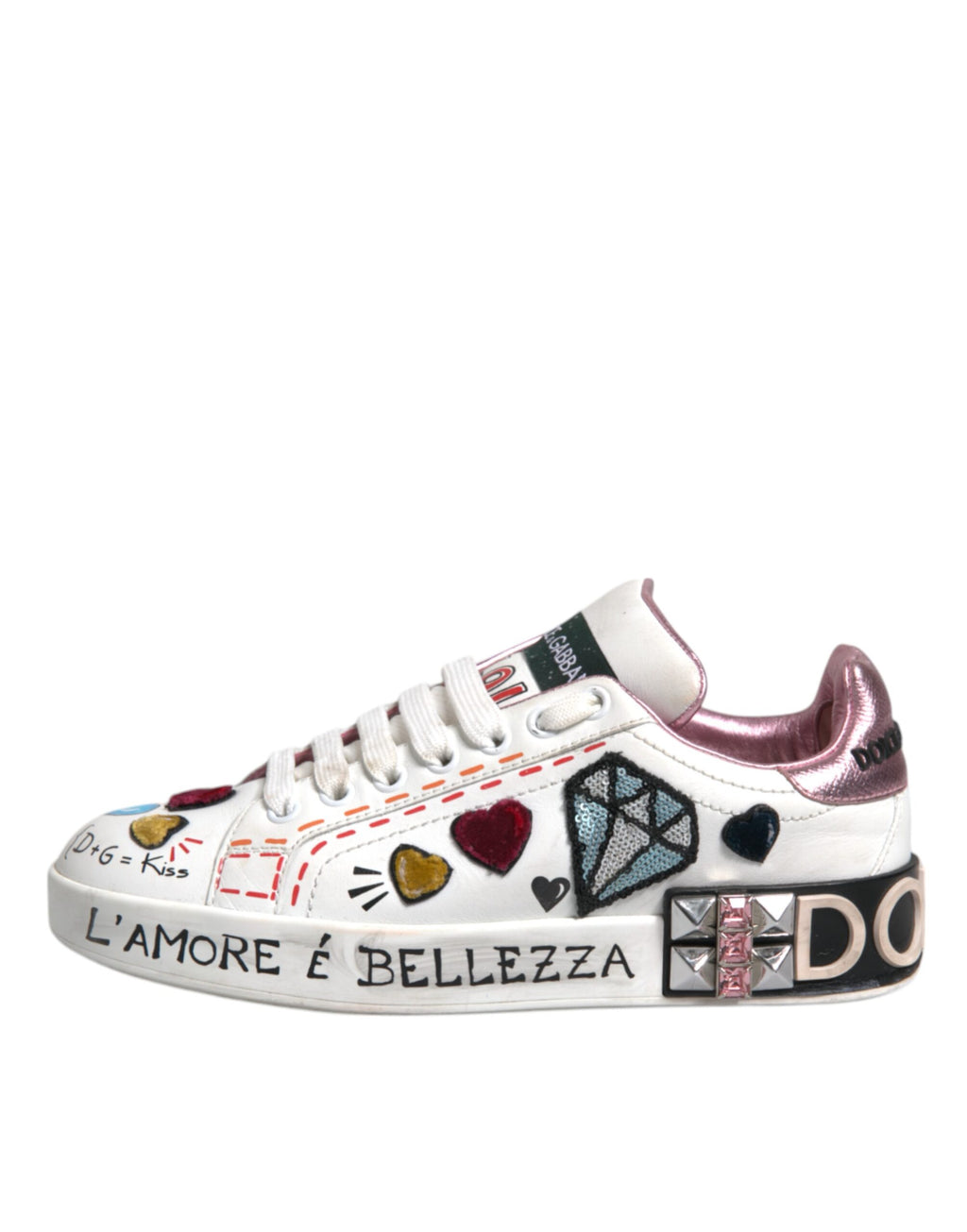 Dolce & Gabbana Weiß Pailletten Kristall Low Top Turnschuhe Schuhe