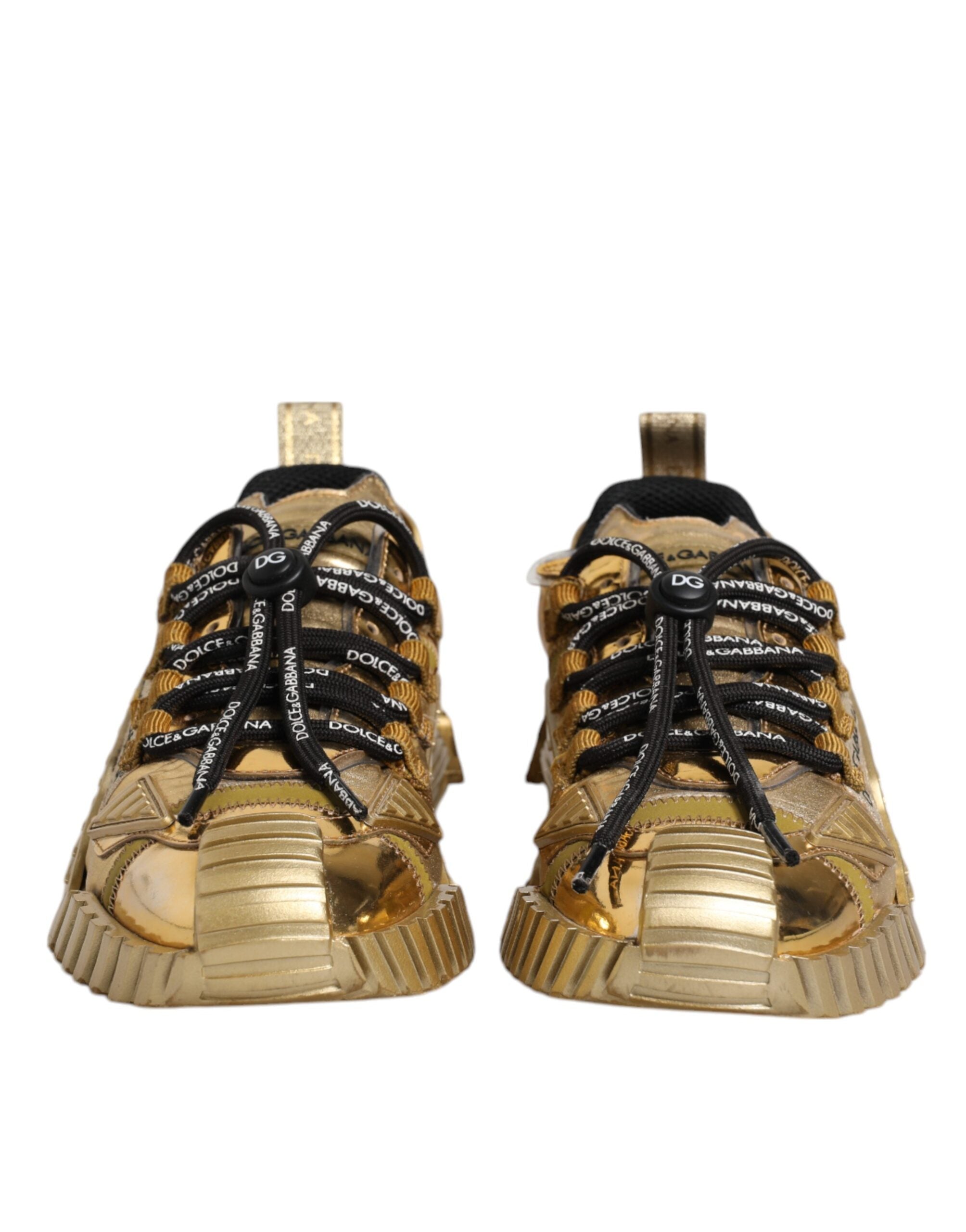 Dolce & Gabbana Gold Stretch Lace Up NS1 Turnschuhe Schuhe