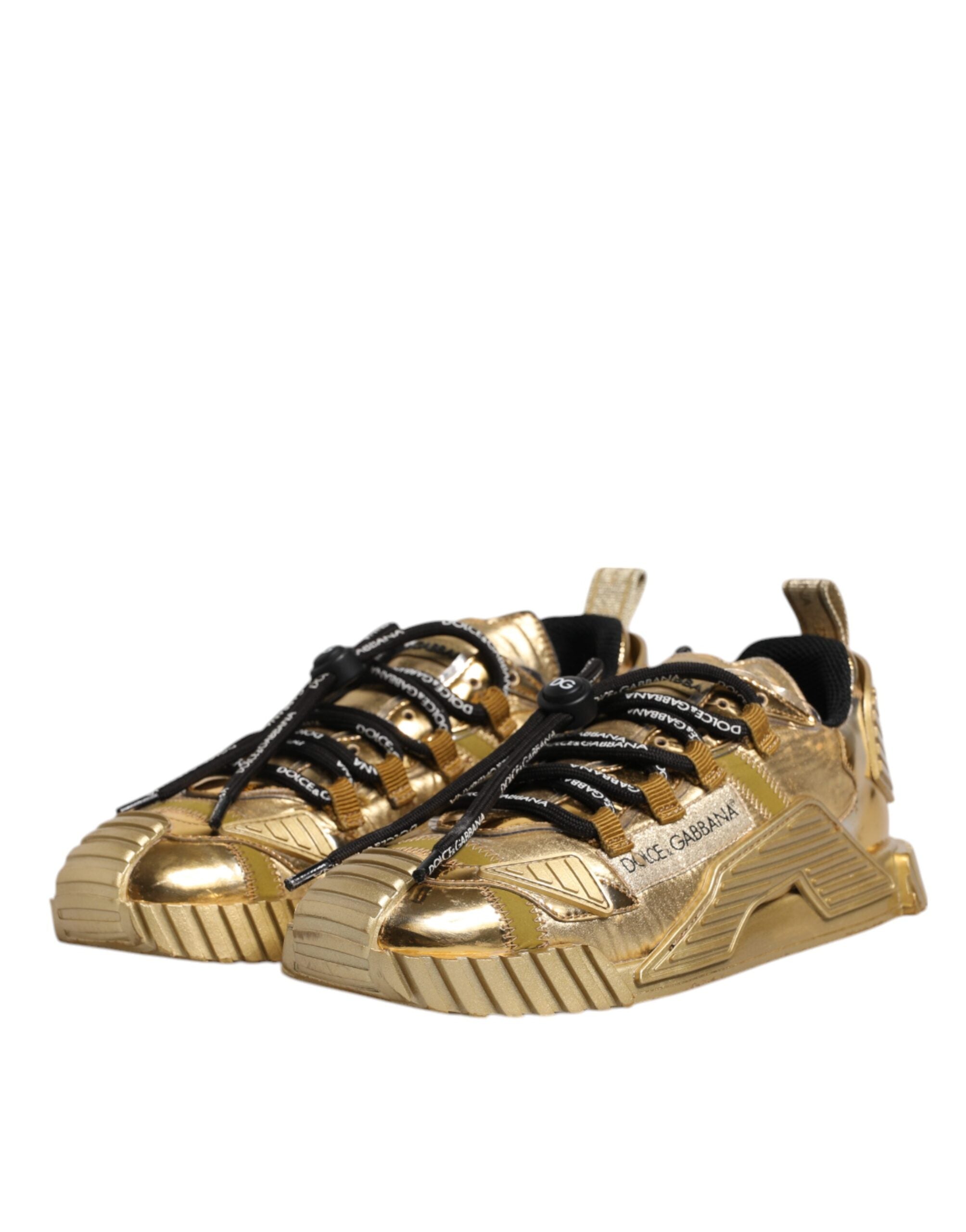 Dolce & Gabbana Gold Stretch Lace Up NS1 Turnschuhe Schuhe
