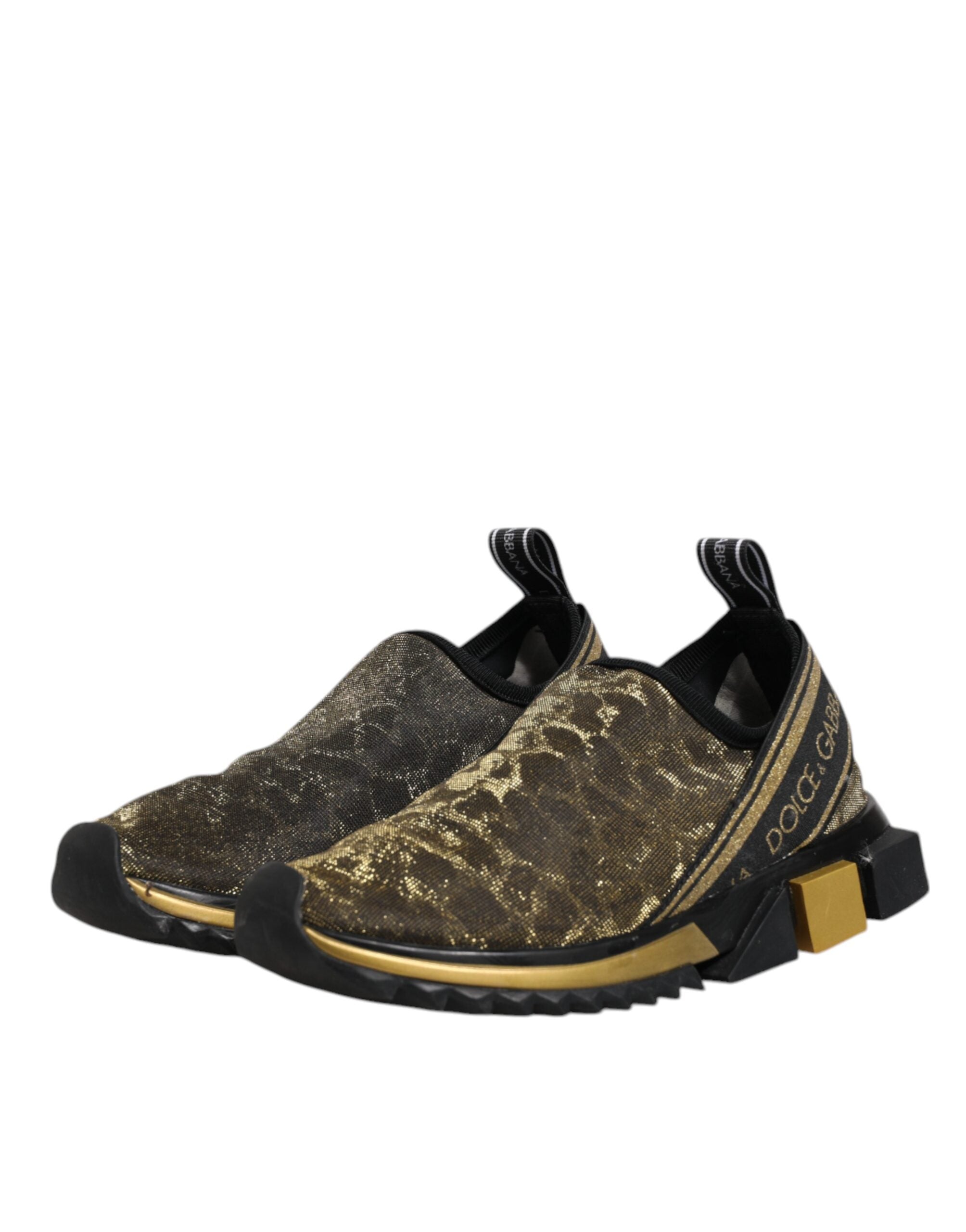 Dolce & Gabbana Gold Glitter Leopard Sorrento Sneakers Schuhe