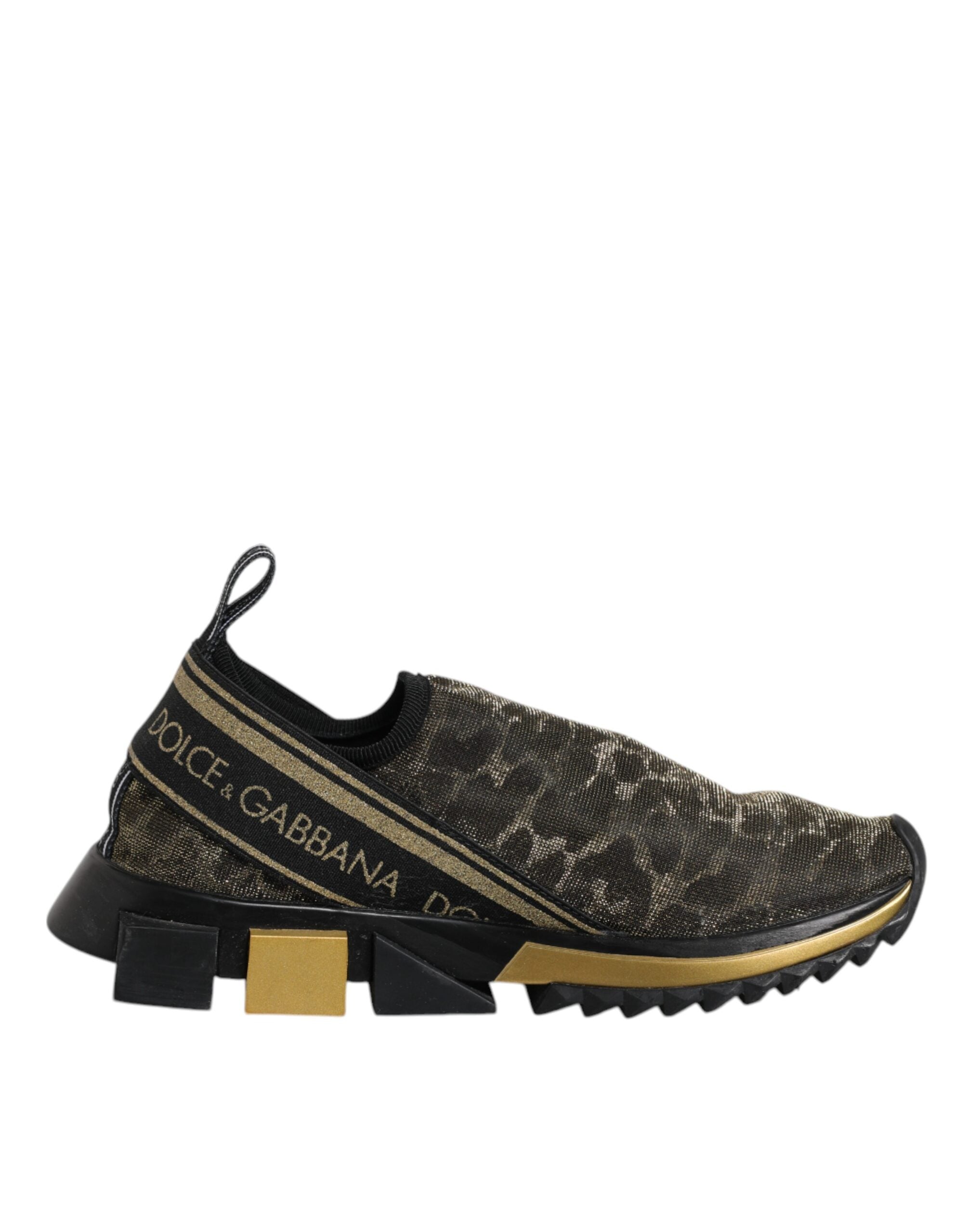 Dolce & Gabbana Gold Glitter Leopard Sorrento Sneakers Schuhe