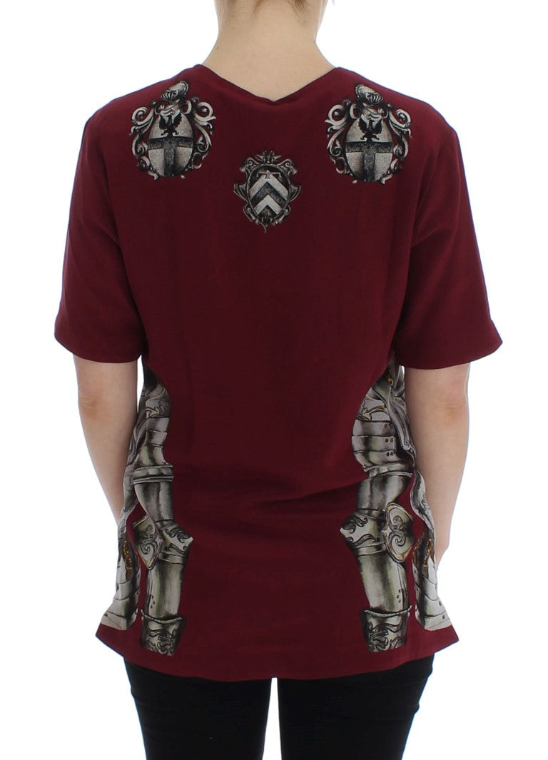Dolce & Gabbana Red Knight Print Seidenbluse T-Shirt