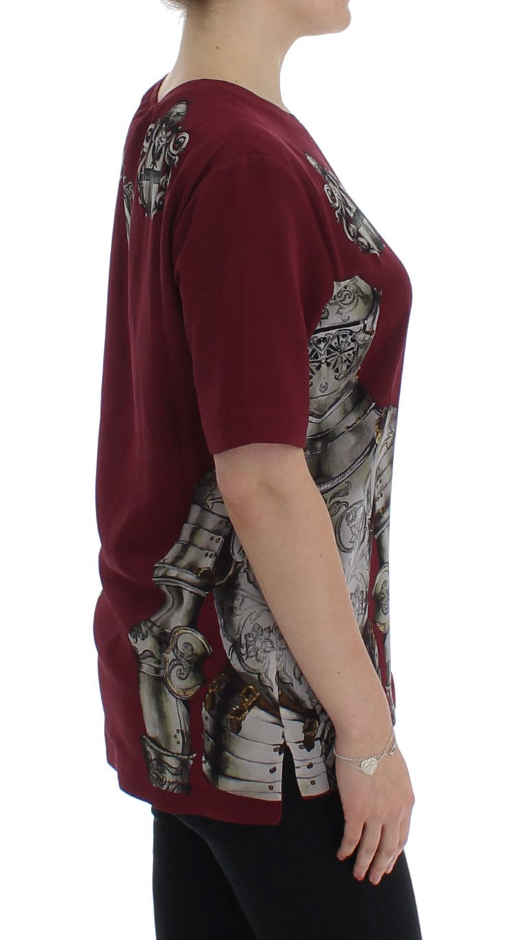 Dolce & Gabbana Red Knight Print Seidenbluse T-Shirt