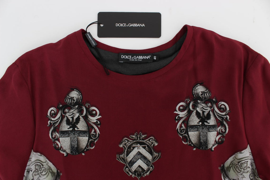 Dolce & Gabbana Red Knight Print Seidenbluse T-Shirt