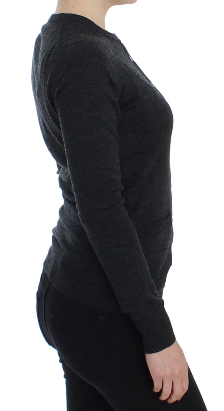 Dolce & Gabbana Grauer Wollpullover mit Knopfleiste