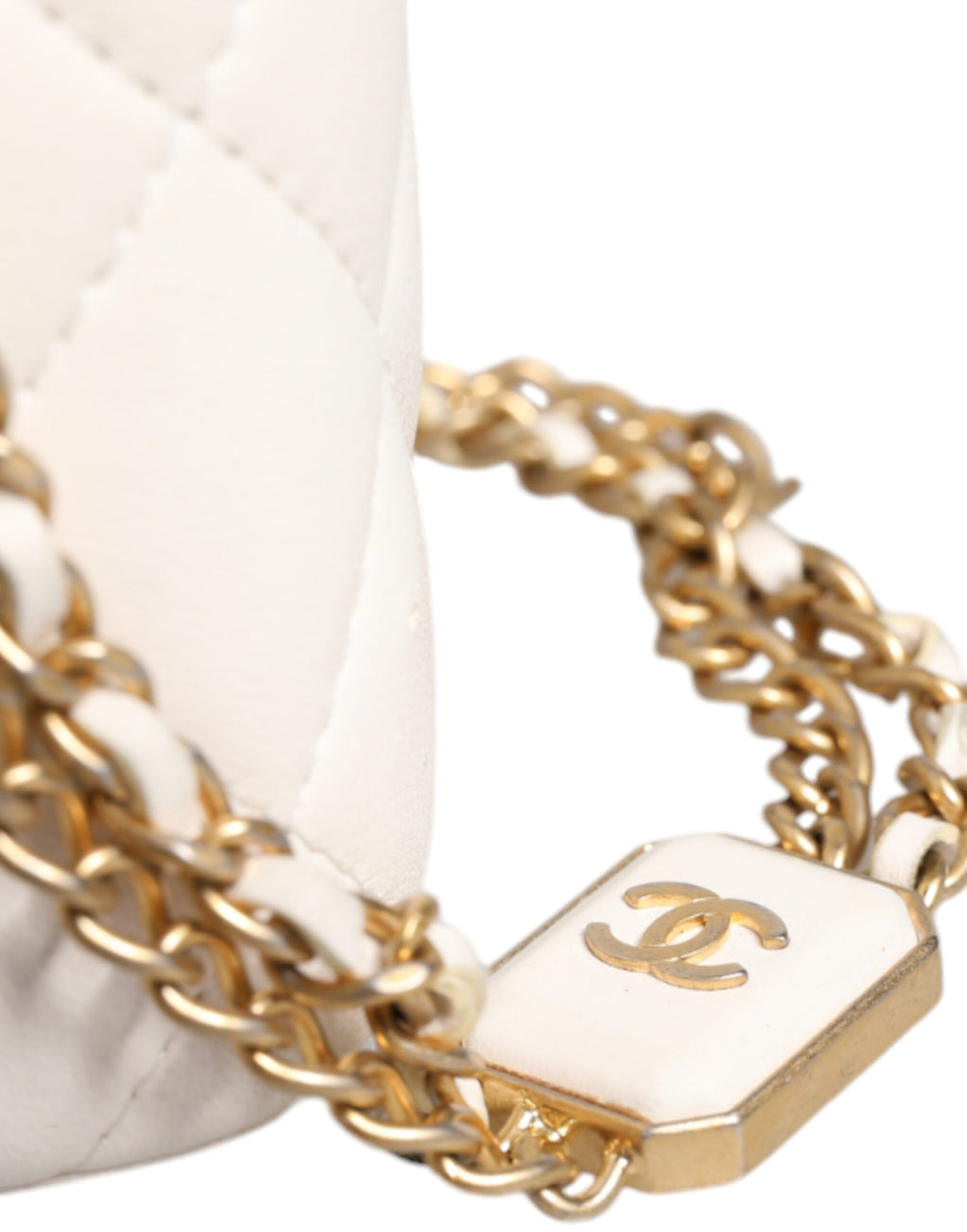 Chanel Weißer Matelasse-Lammfell-Goldketten-Schulterspiegel Vanity Mirror