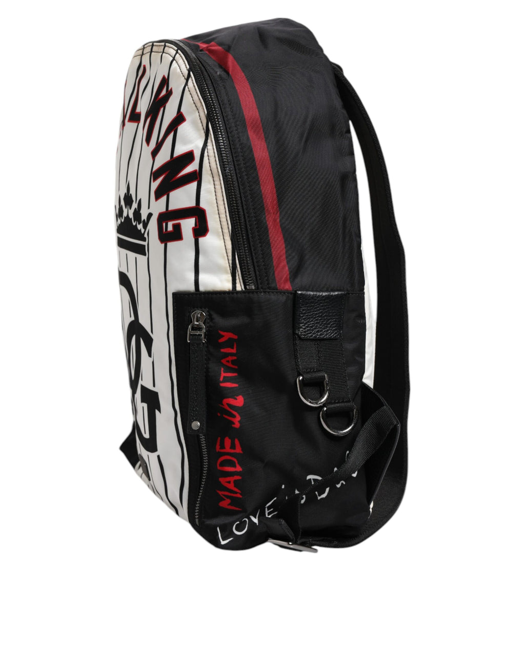 Dolce & Gabbana Schwarz Weiß Vulcano Royal King Print Männer Rucksack Tasche