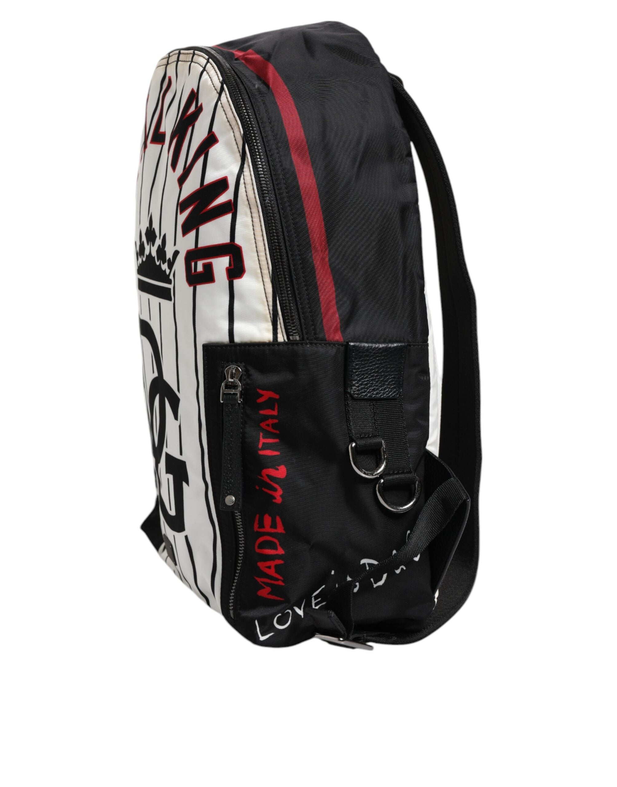 Dolce & Gabbana Schwarz Weiß Vulcano Royal King Print Männer Rucksack Tasche