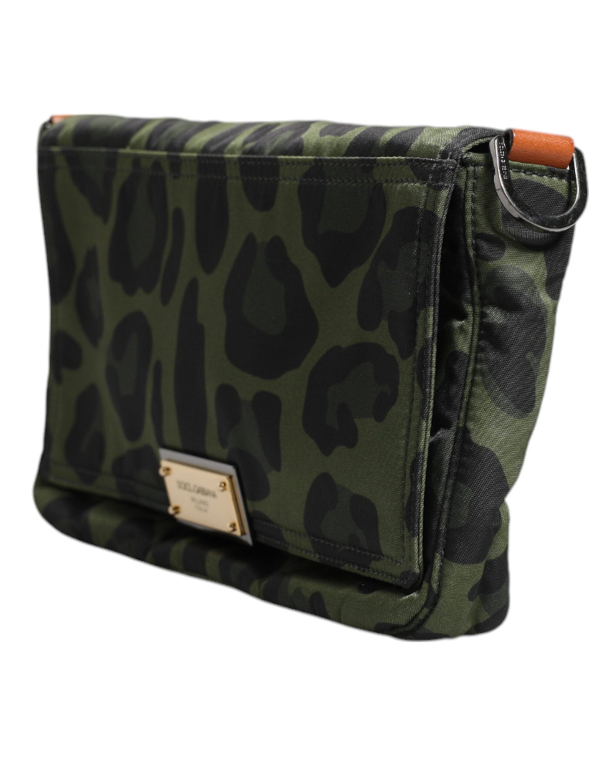 Dolce & Gabbana Grüne Nylon Leopard Print Shell Messenger Crossbody Tasche