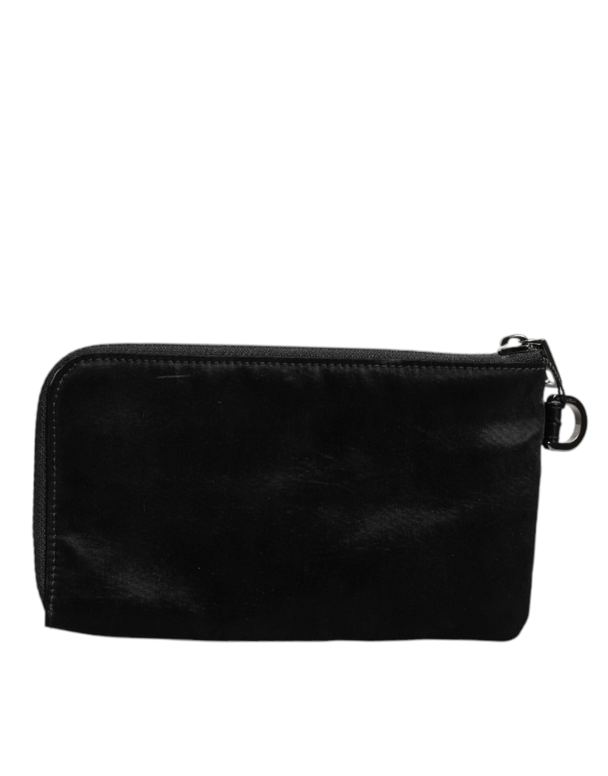 Dolce & Gabbana Schwarzes Nylon Logo Plaque Schlüsselanhänger Tasche Clutch