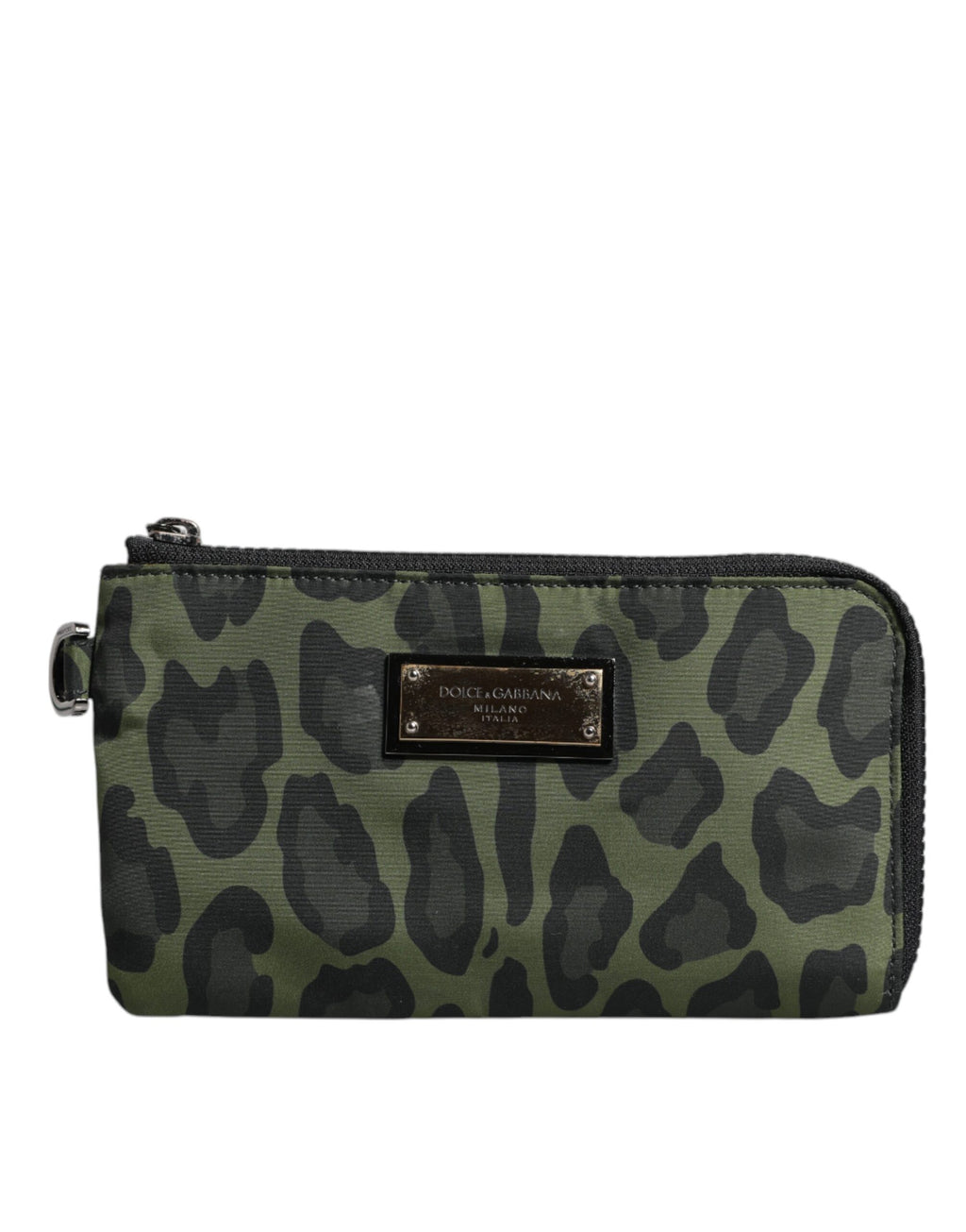 Dolce & Gabbana Grüne Leopardenleder-Logo-Plakette Multifunktions-Kit-Tasche