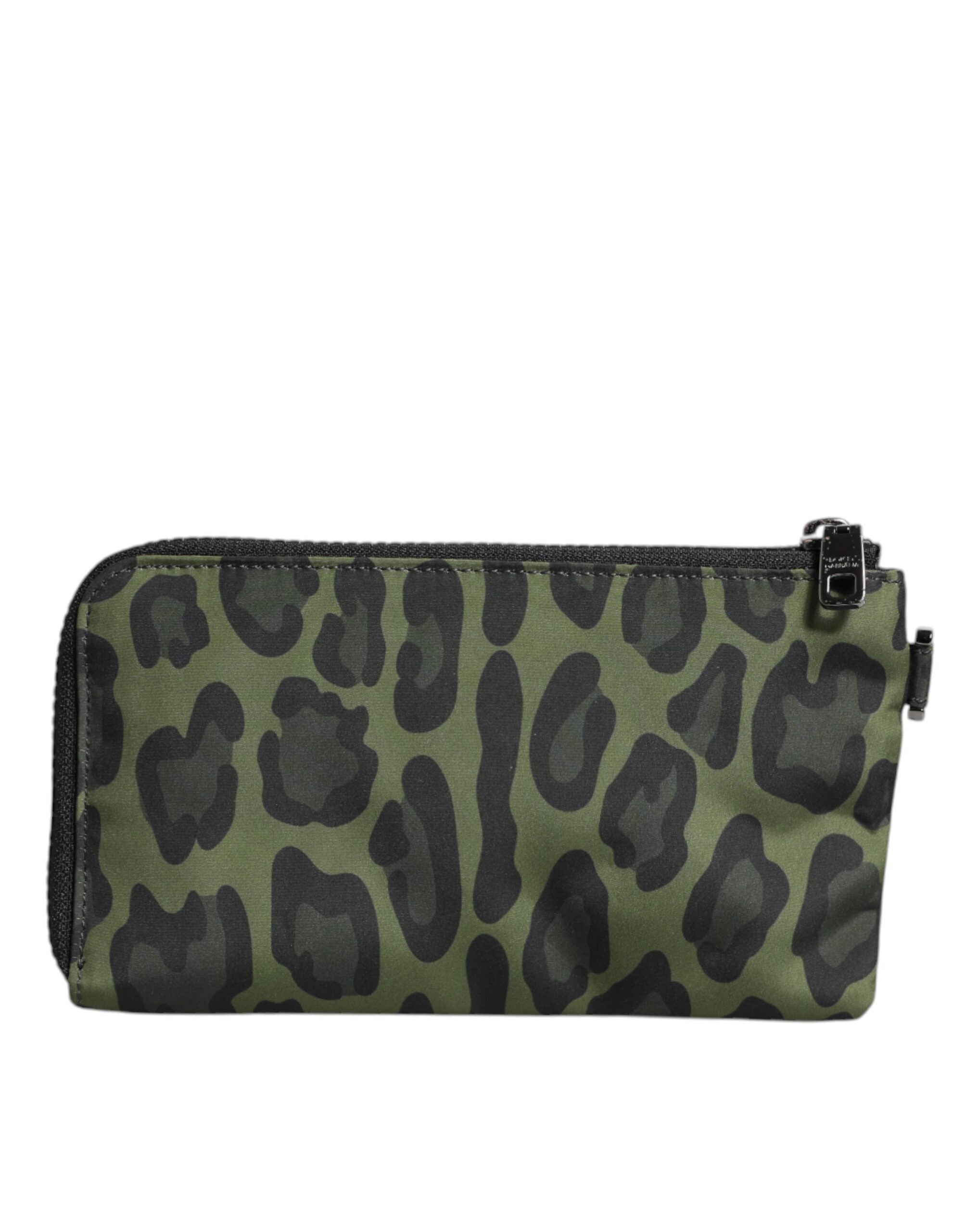 Dolce & Gabbana Grüne Leopardenleder-Logo-Plakette Multifunktions-Kit-Tasche