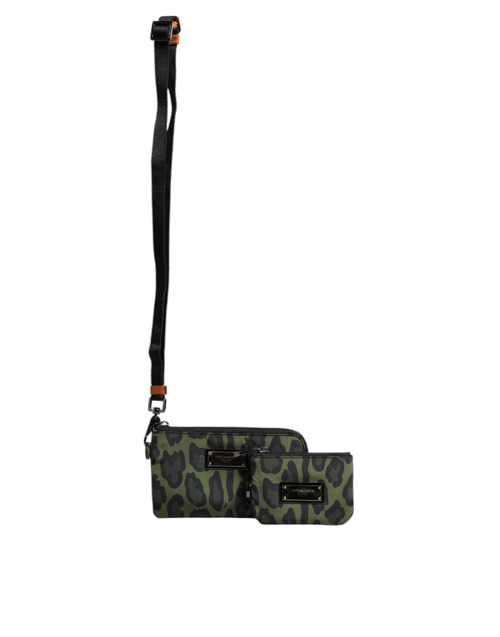 Dolce & Gabbana Grüne Leopardenleder-Logo-Plakette Multifunktions-Kit-Tasche