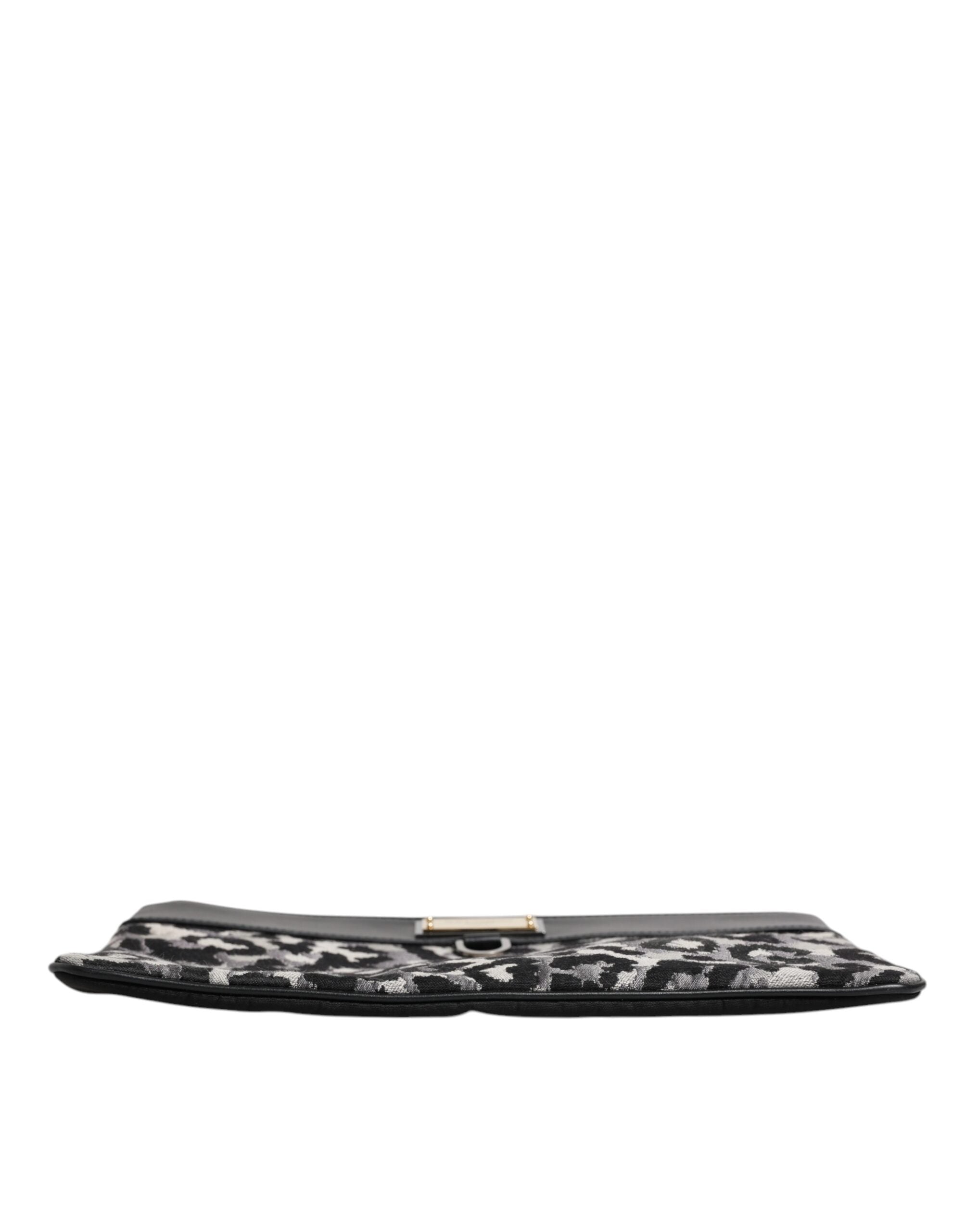 Dolce & Gabbana Mehrfarbige Leopard-Jacquard-Logo-Plakette Herren-Beuteltasche