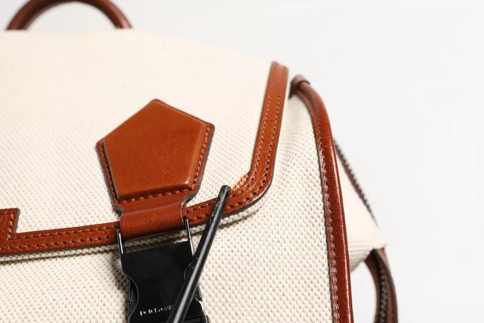 Dolce & Gabbana Beige Braun Segeltuch Leder EDGE Reise Männer Rucksack Tasche