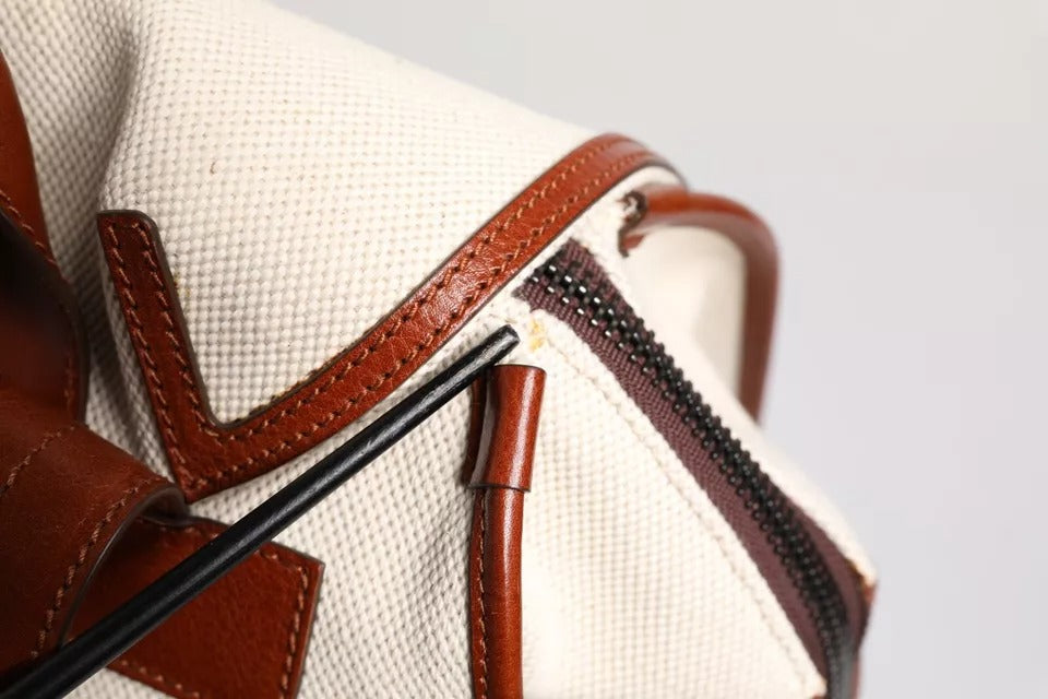 Dolce & Gabbana Beige Braun Segeltuch Leder EDGE Reise Männer Rucksack Tasche