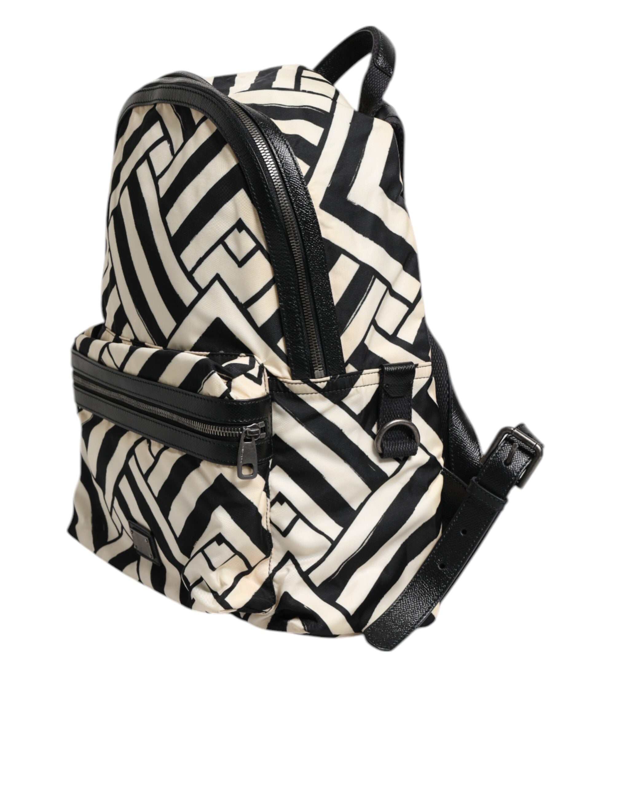 Dolce & Gabbana Schwarz Weiß Nylon Leder Travel Back Pack Tasche