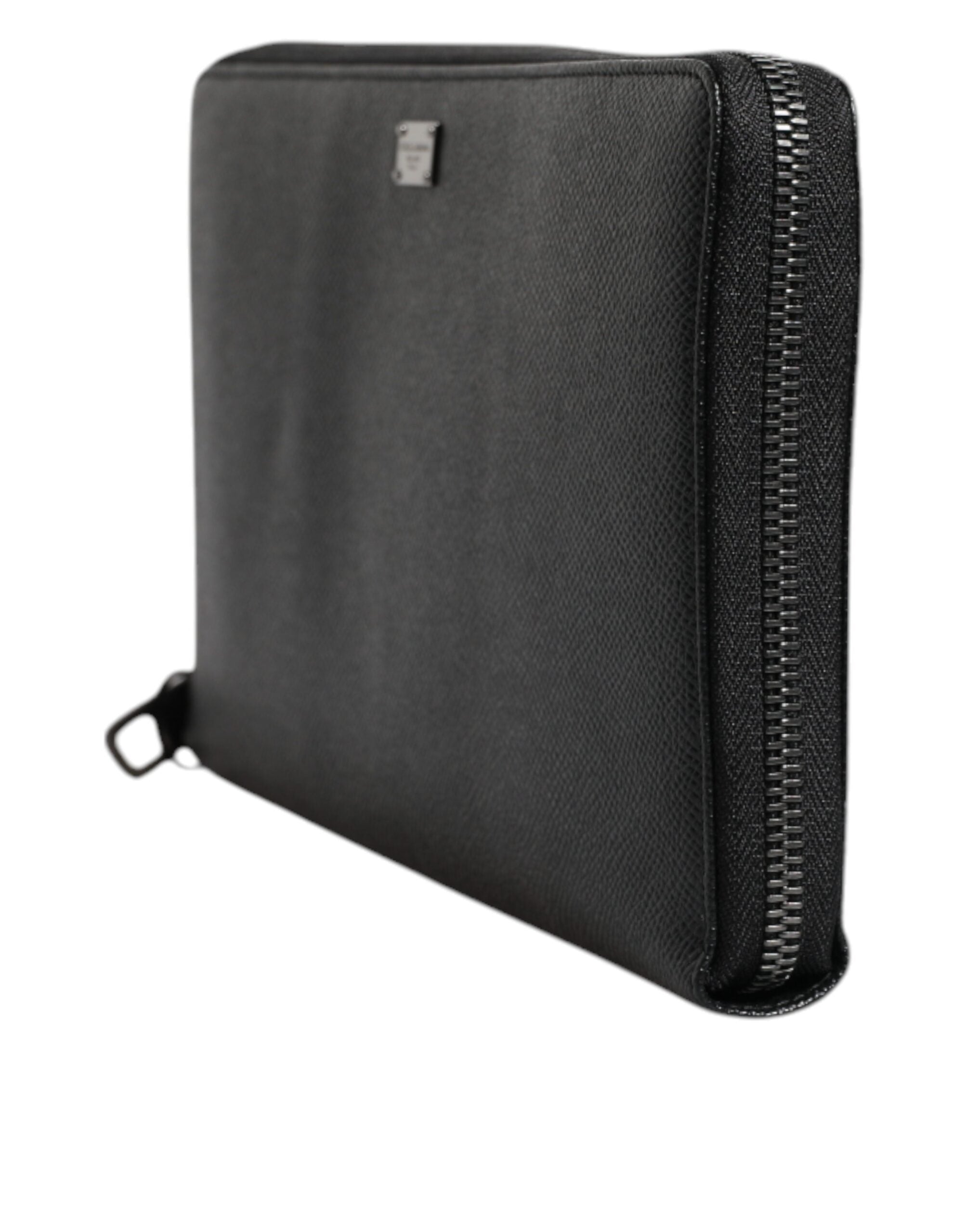 Dolce & Gabbana Schwarzes Kalbsleder Logo Zip Around Continental Brieftasche