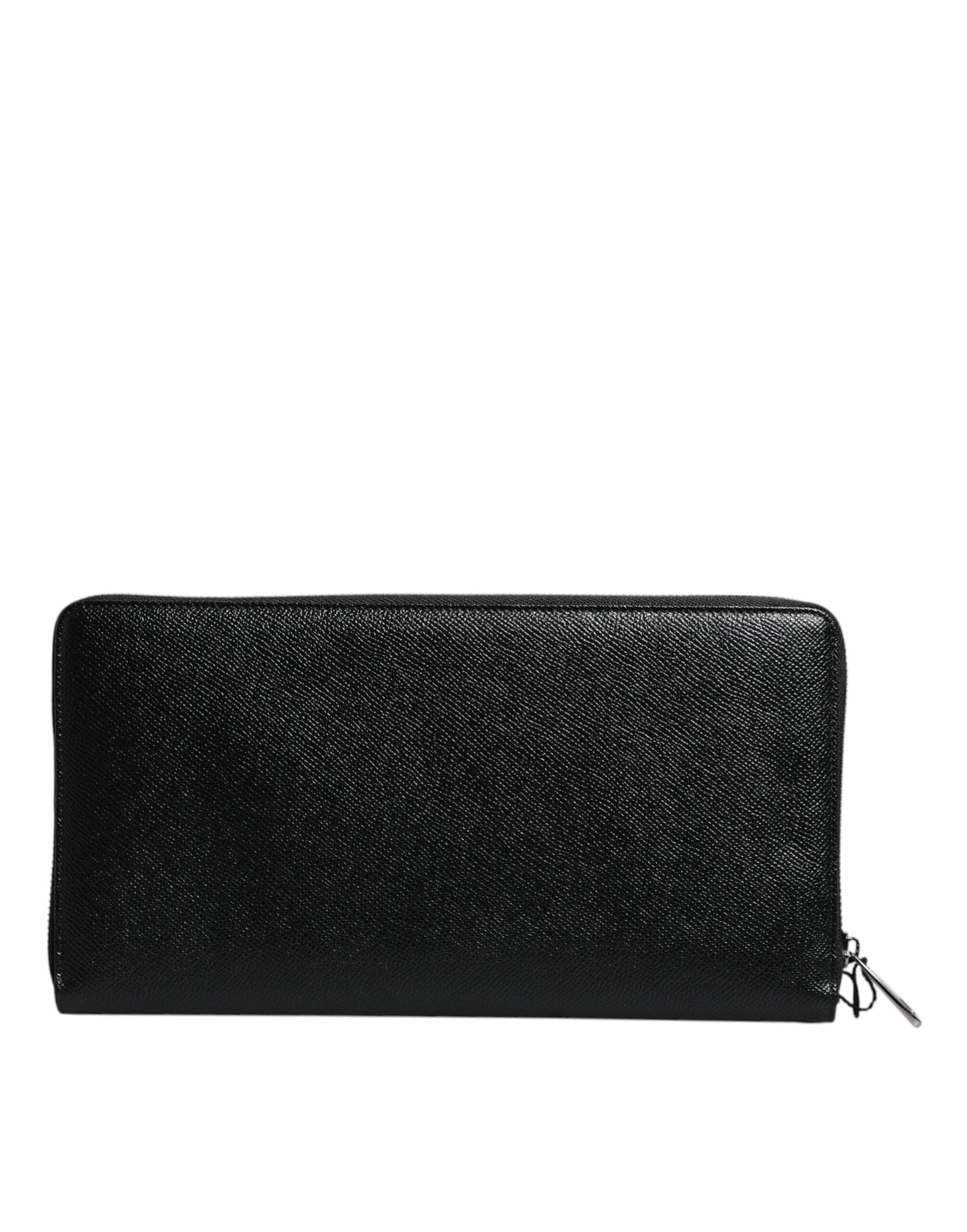 Dolce & Gabbana Schwarzes Kalbsleder Logo Zip Around Continental Brieftasche