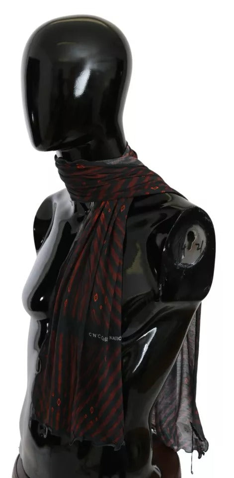 Costume National Schwarz Rot Viskose Foulard Markenschal