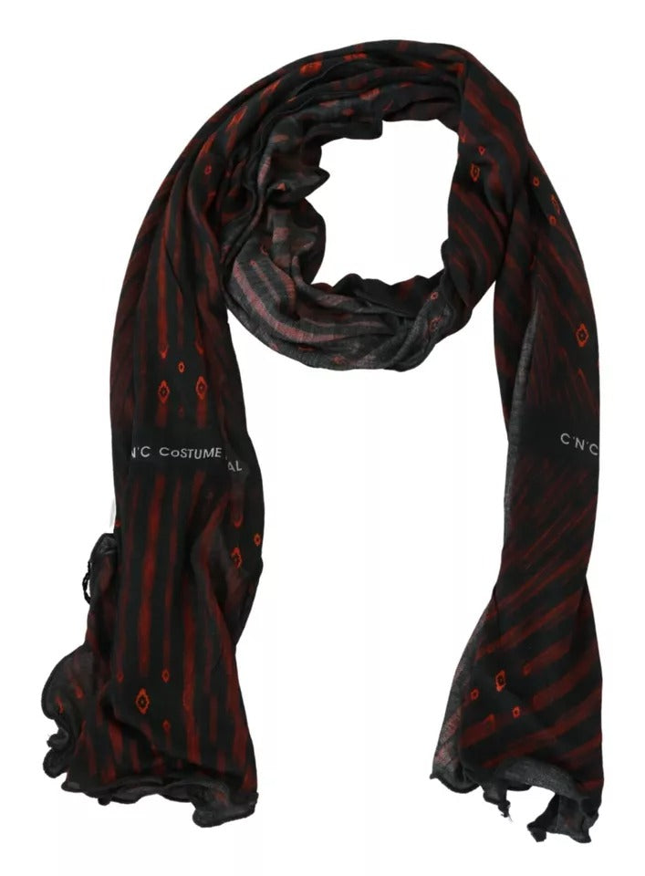 Costume National Schwarz Rot Viskose Foulard Markenschal